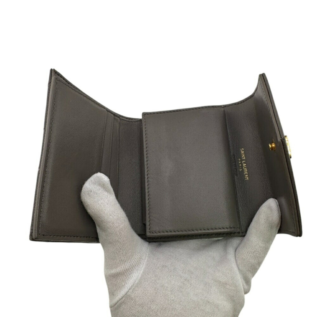 Saint Laurent Gray Leather Wallet (Tri-Fold) (Pre-Owned)