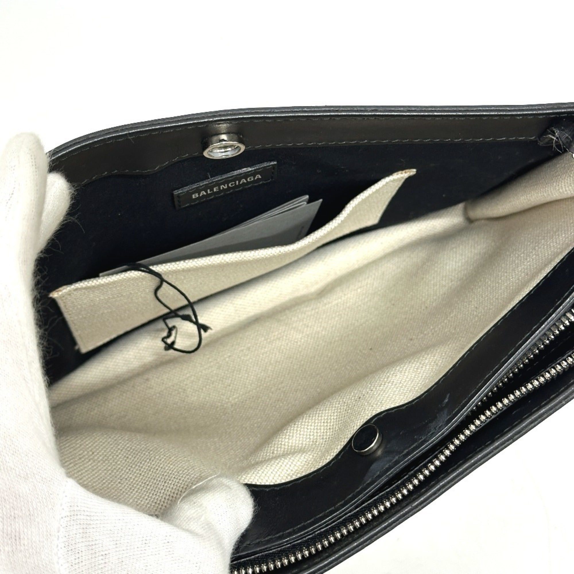 Balenciaga Black White Leather Canvas Pochette Shoulder Bag (Pre-Owned)