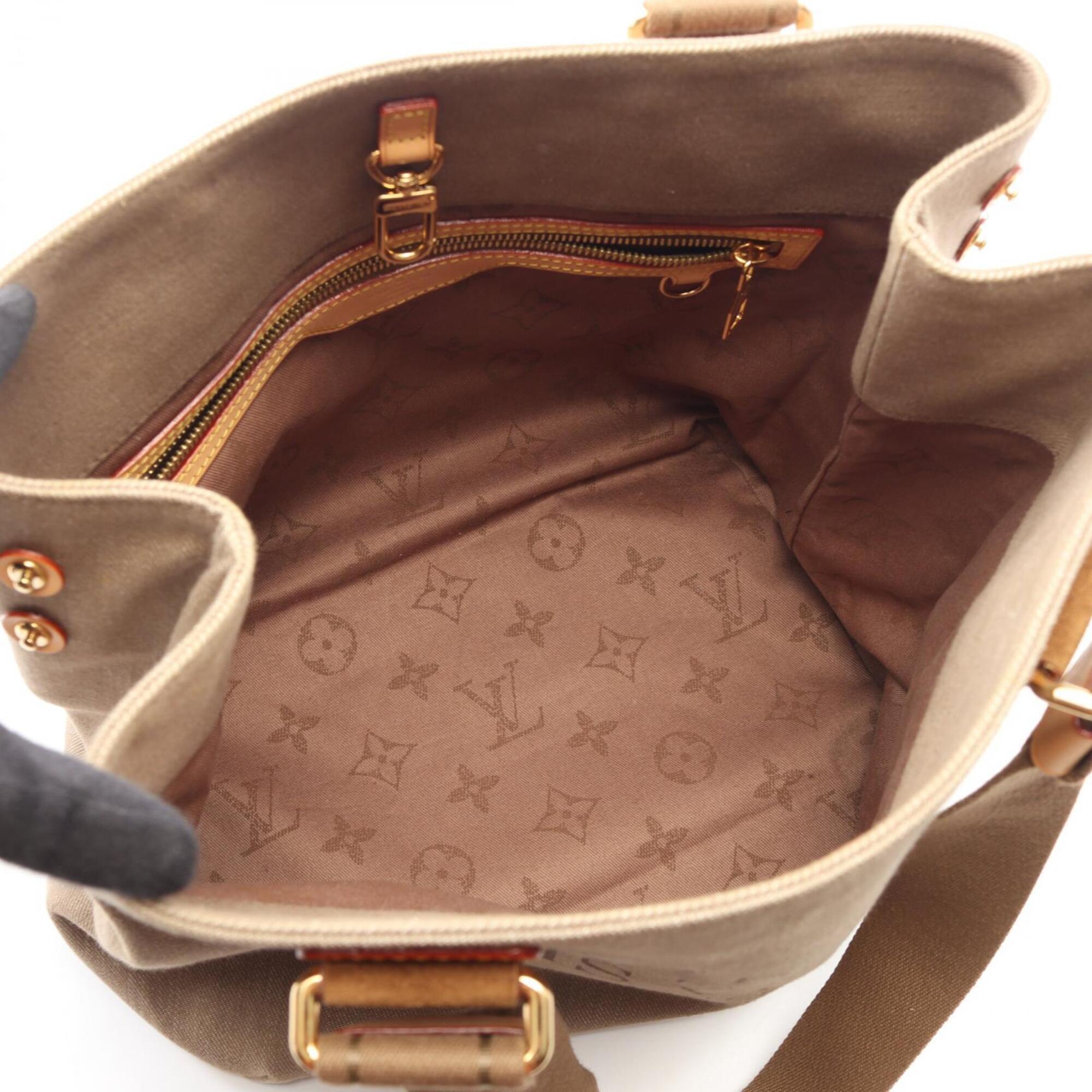 Louis Vuitton Beige Brown Canvas Suede Leather Handbag Tote Bag (Pre-Owned)