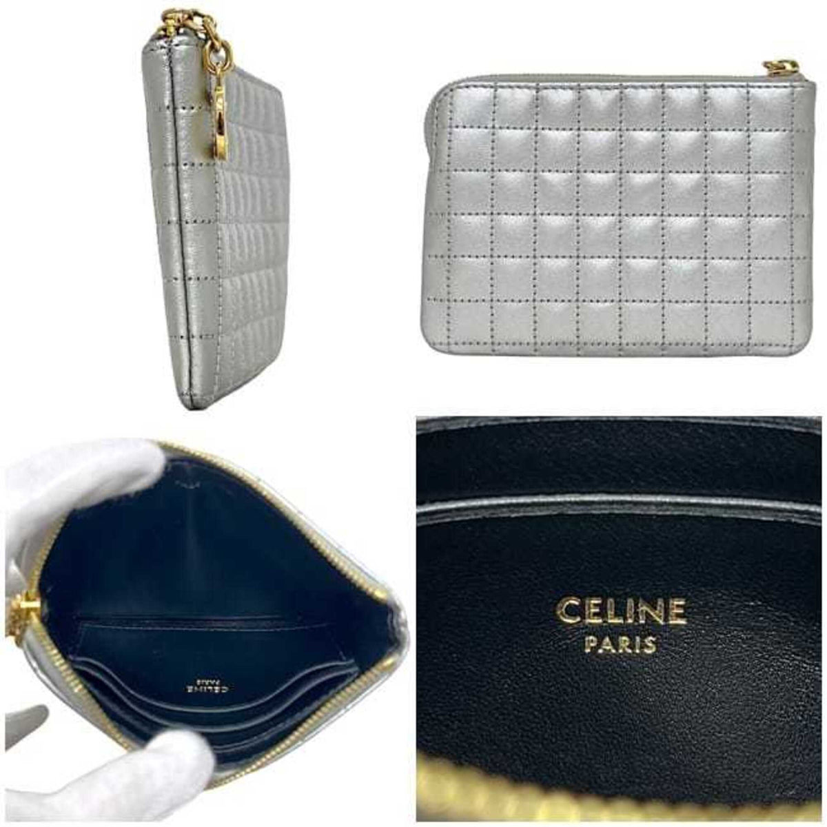 Celine Silver Leather Coin Purse/Coin Case (Pre-Owned)