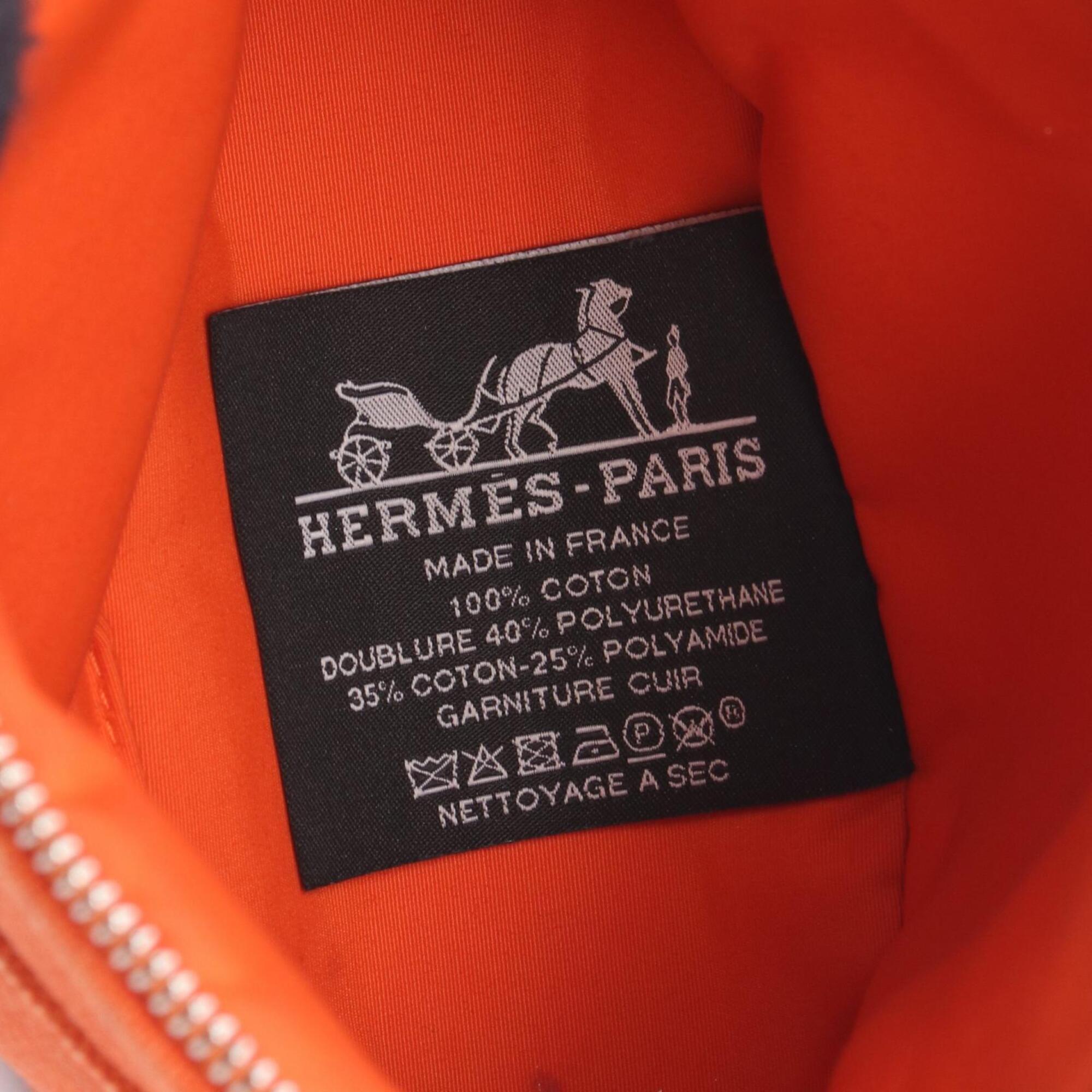 Hermes Brown Orange Canvas Leather Handbag Pouch (Pre-Owned)
