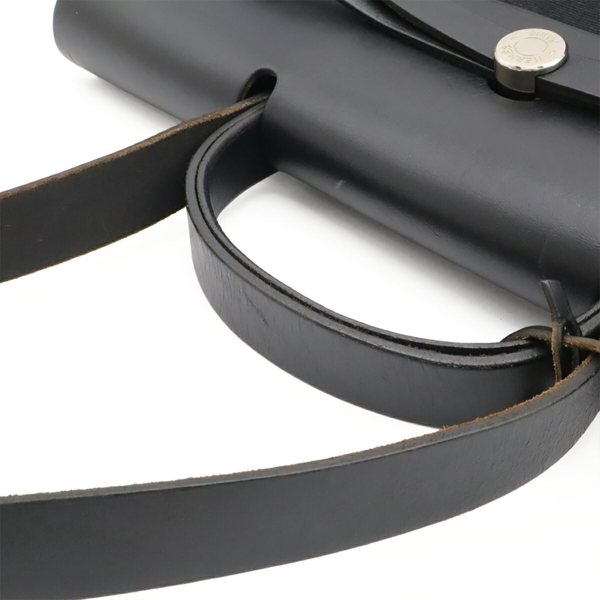 Hermes Her Bag Black Toile Officier Leather Handbag Shoulder Bag (Pre-Owned)