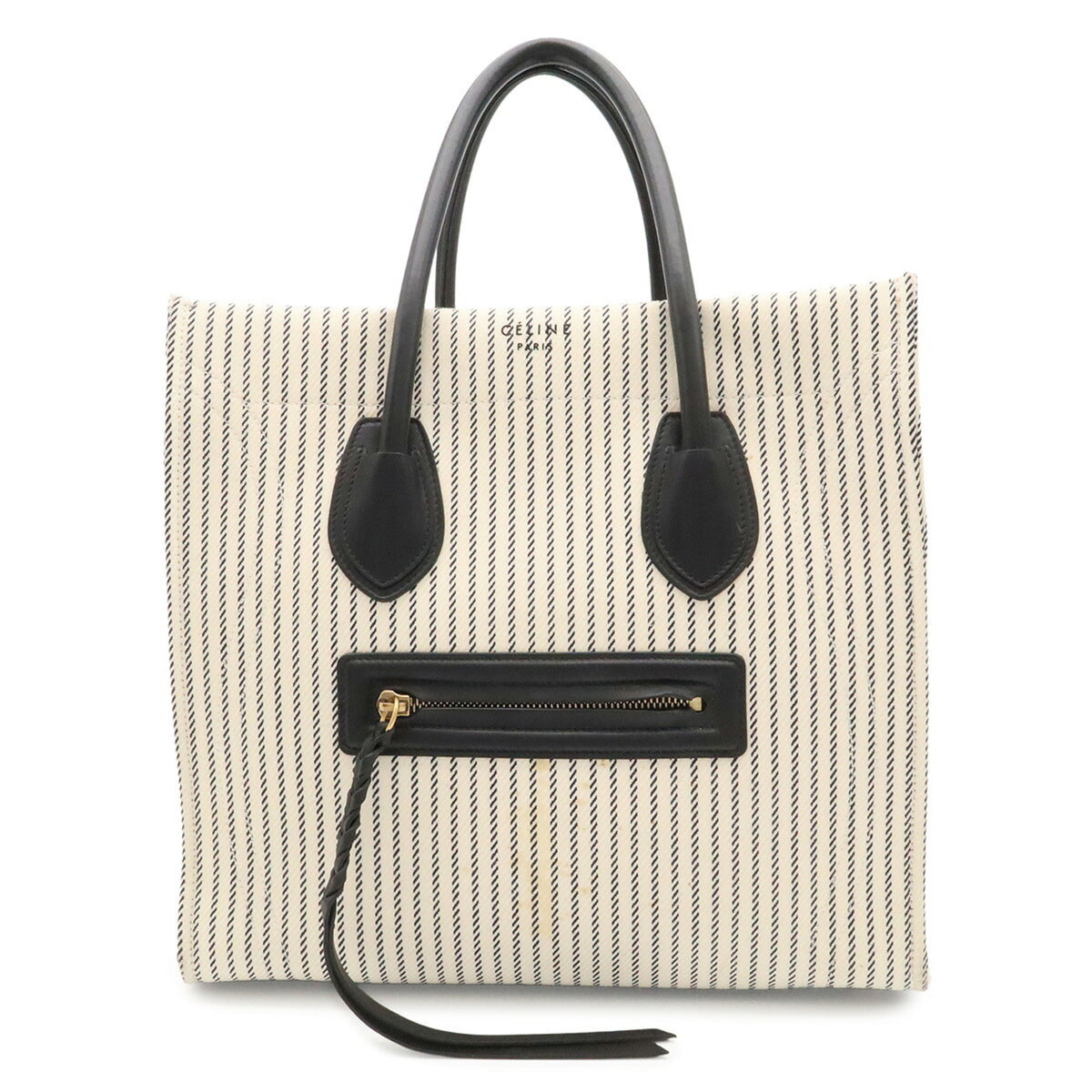 Celine Navy Navy Black White Canvas Handbag Tote Bag (Pre-Owned)