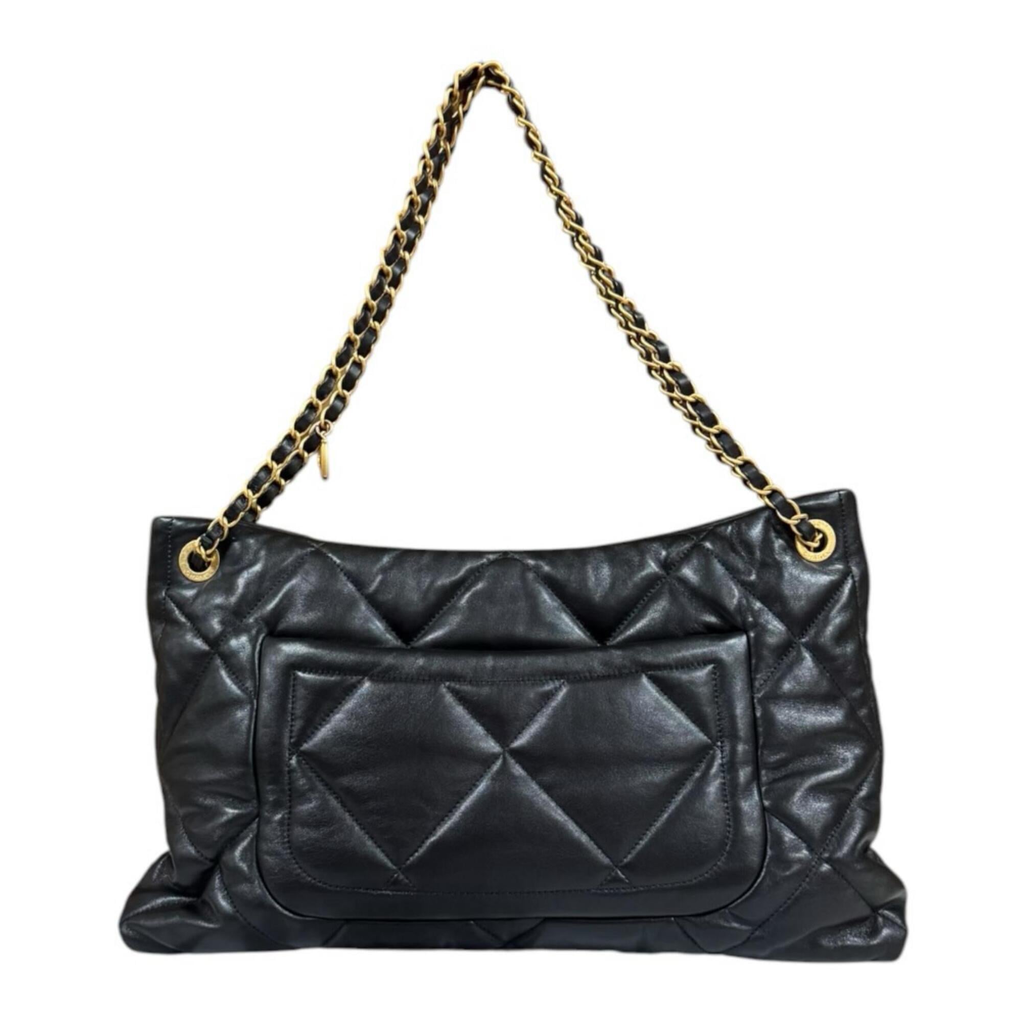 Chanel Black Leather Shopping Bag Shoulder Bag (Pre-Owned)