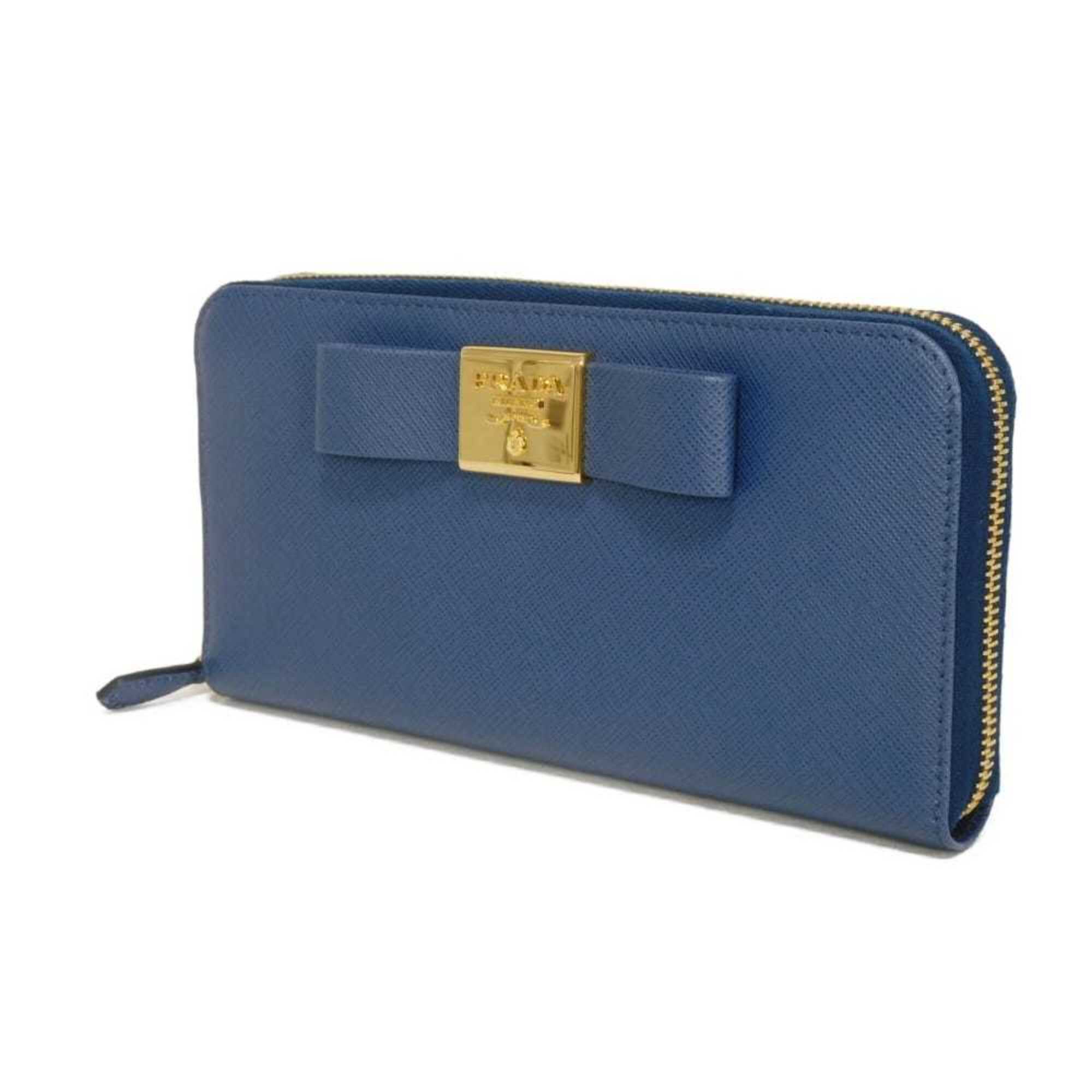 Prada Blue Saffiano Long Wallet (Bi-Fold) (Pre-Owned)