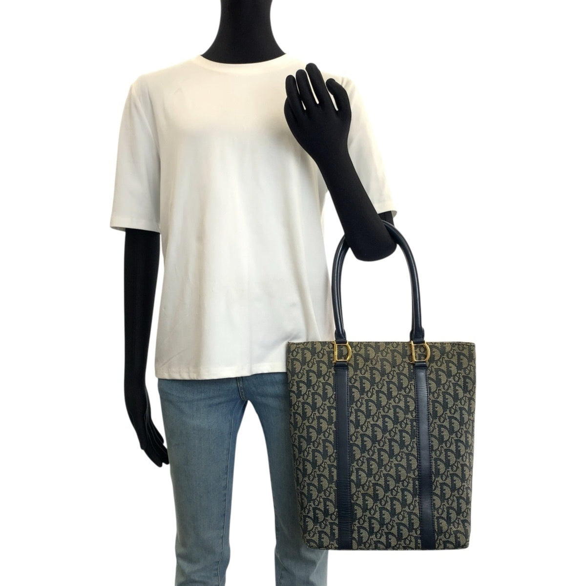 Christian Dior Navy Canvas Leather Shoulder Bag Tote Bag (Pre-Owned)