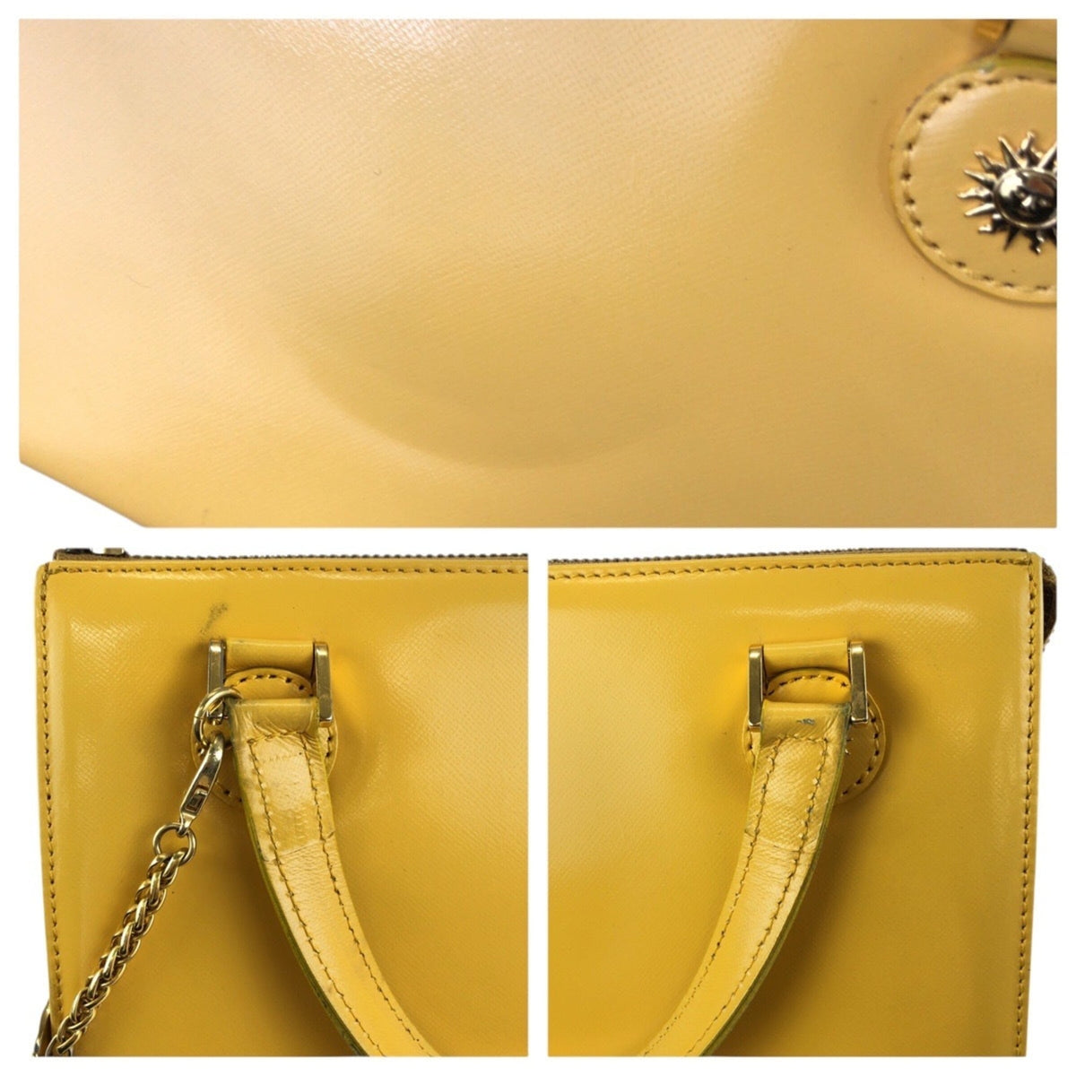 Versace Yellow Leather Handbag Shoulder Bag (Pre-Owned)