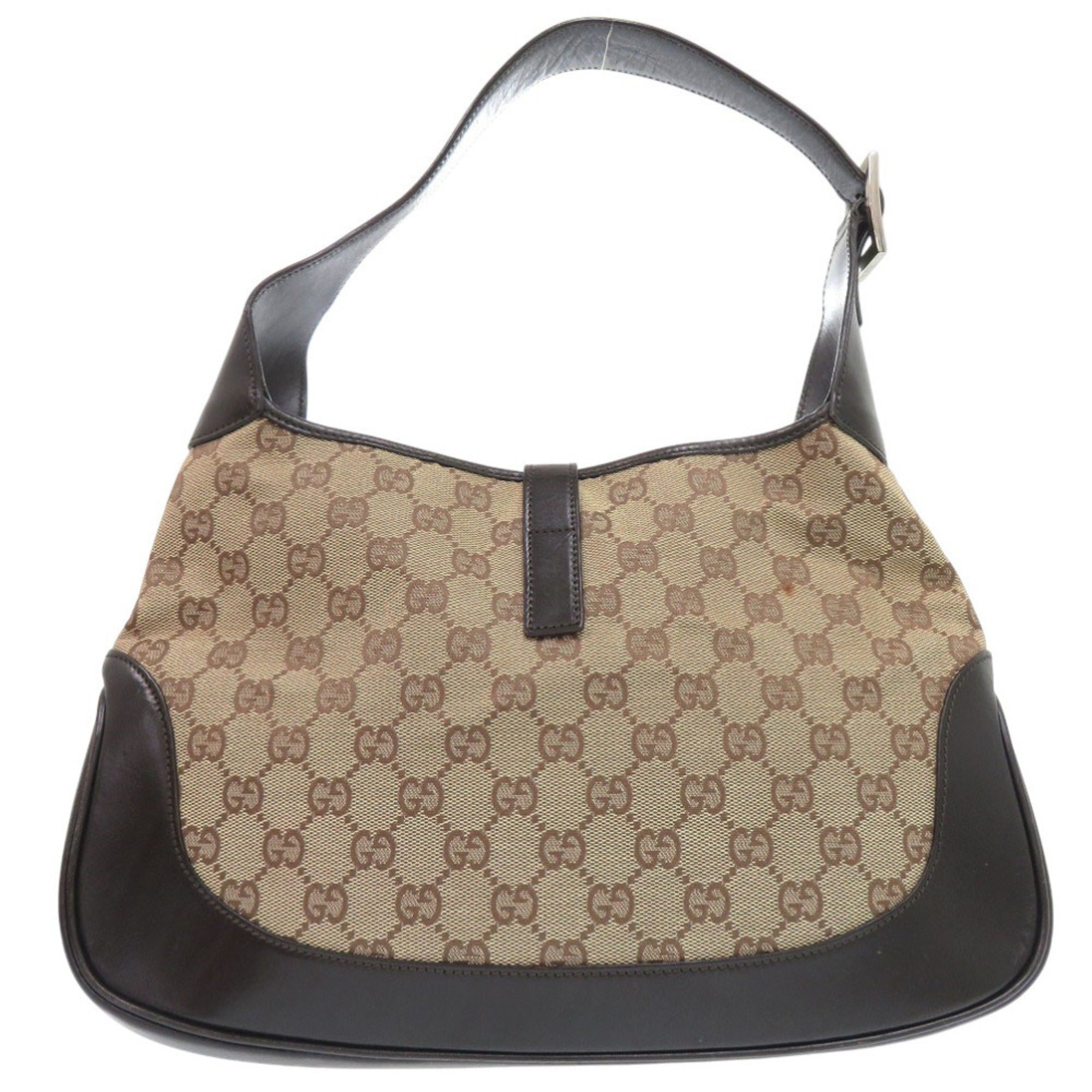 Gucci Beige Gg Canvas Leather Handbag Shoulder Bag (Pre-Owned)