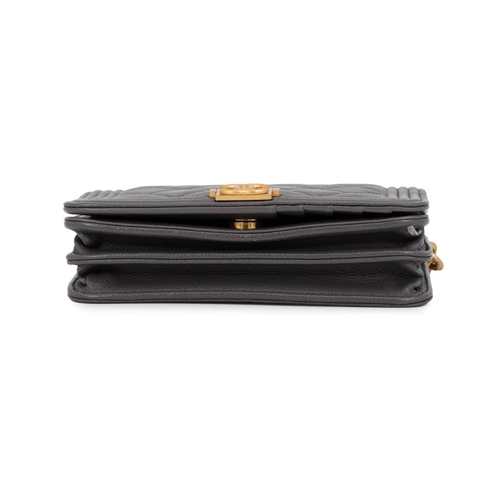 Chanel Gray Grained Calfskin Chain/Shoulder Wallet (Pre-Owned)
