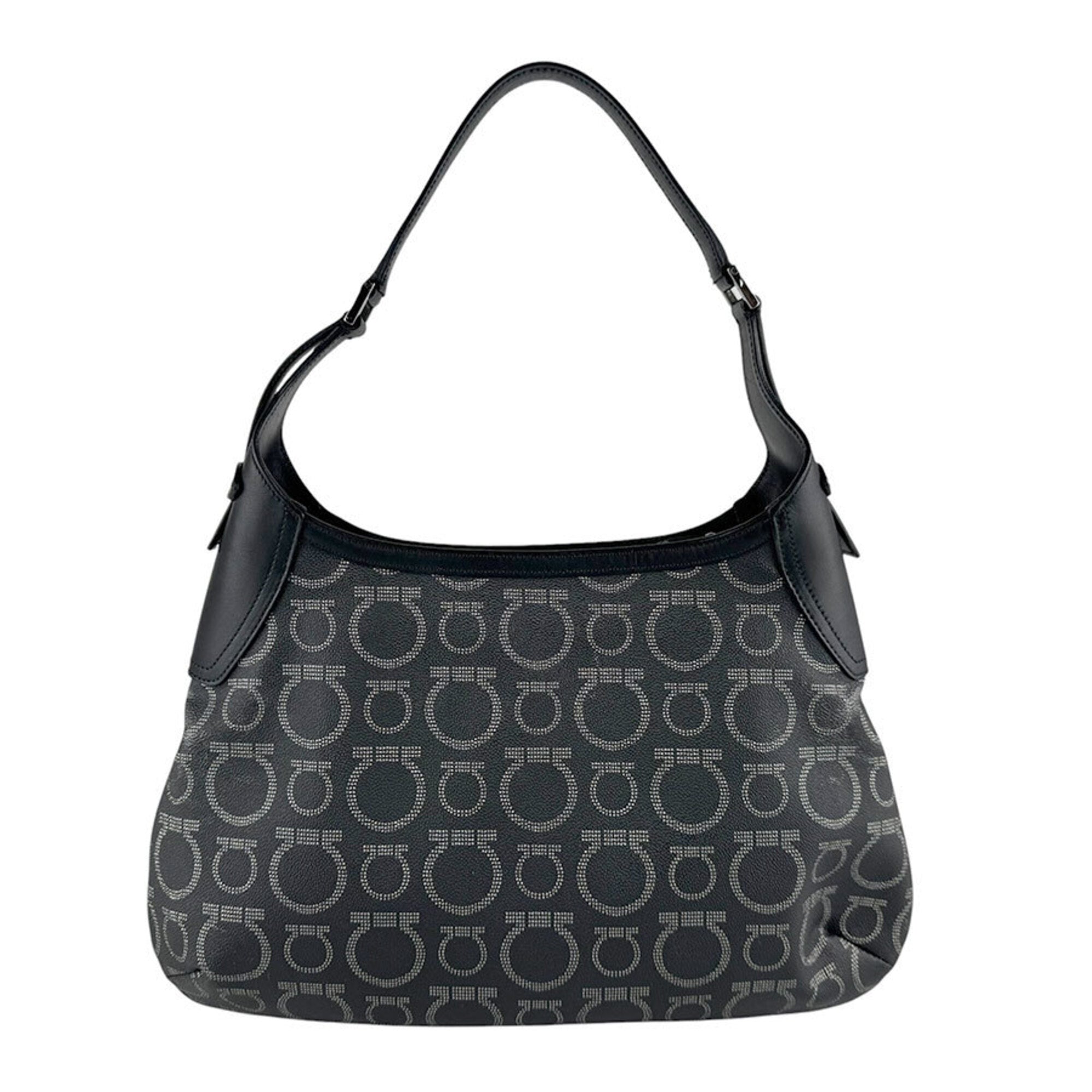 Salvatore Ferragamo Black Coated Canvas Leather Shoulder Bag (Pre-Owned)