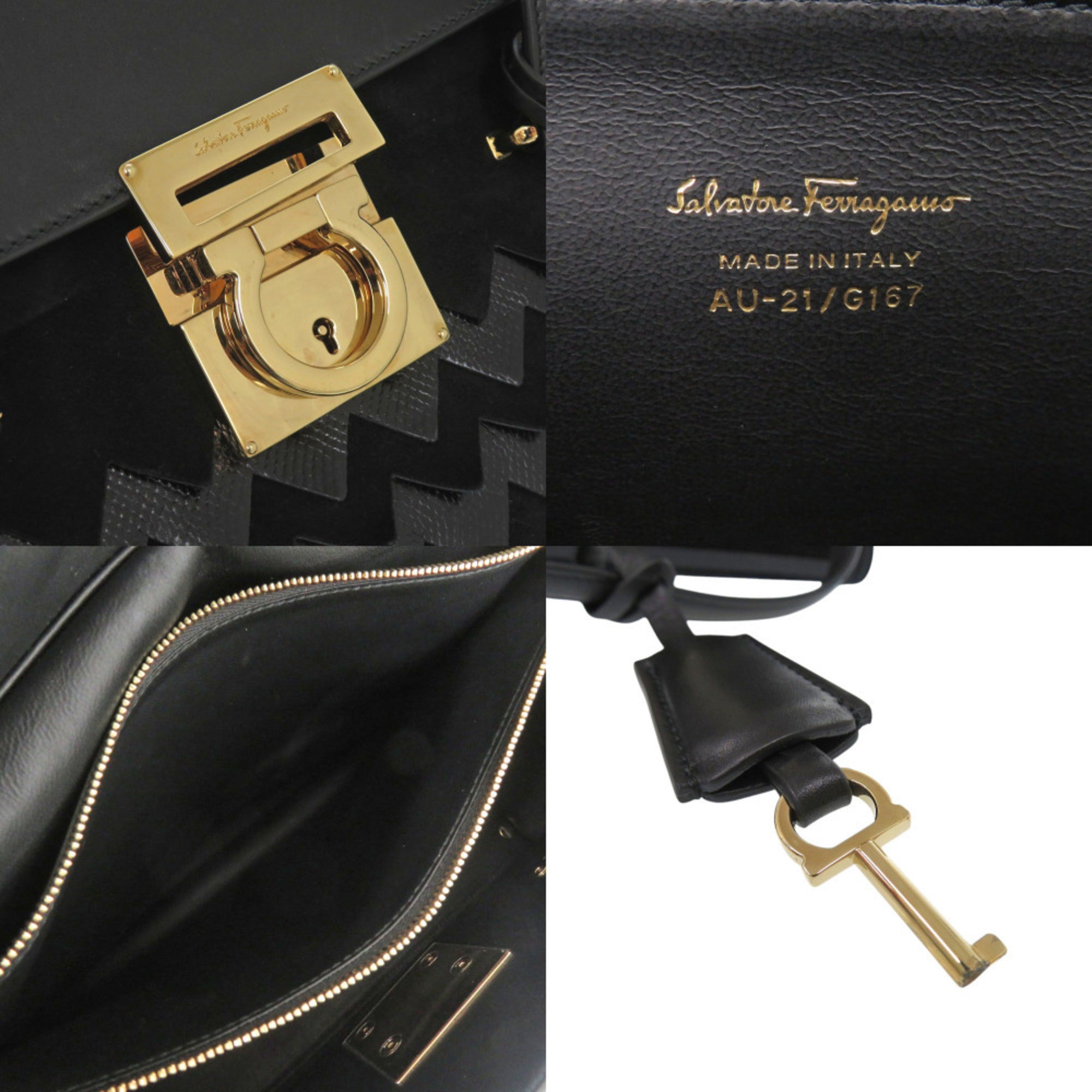 Salvatore Ferragamo Gancini Black Leather Handbag (Pre-Owned)