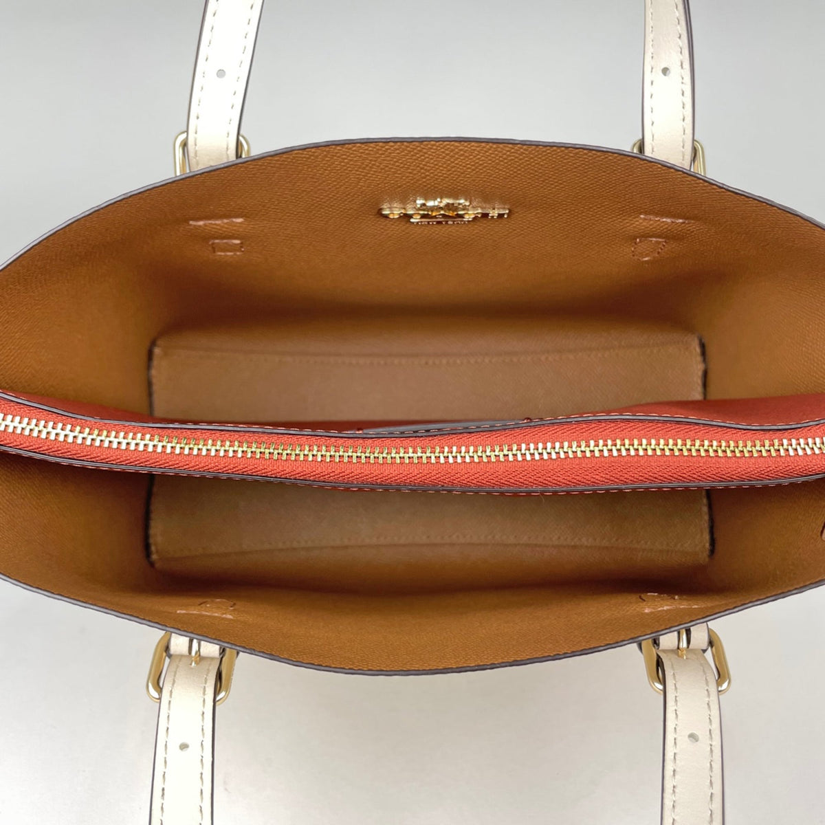 Coach Beige White Coated Canvas Leather Handbag (Pre-Owned)