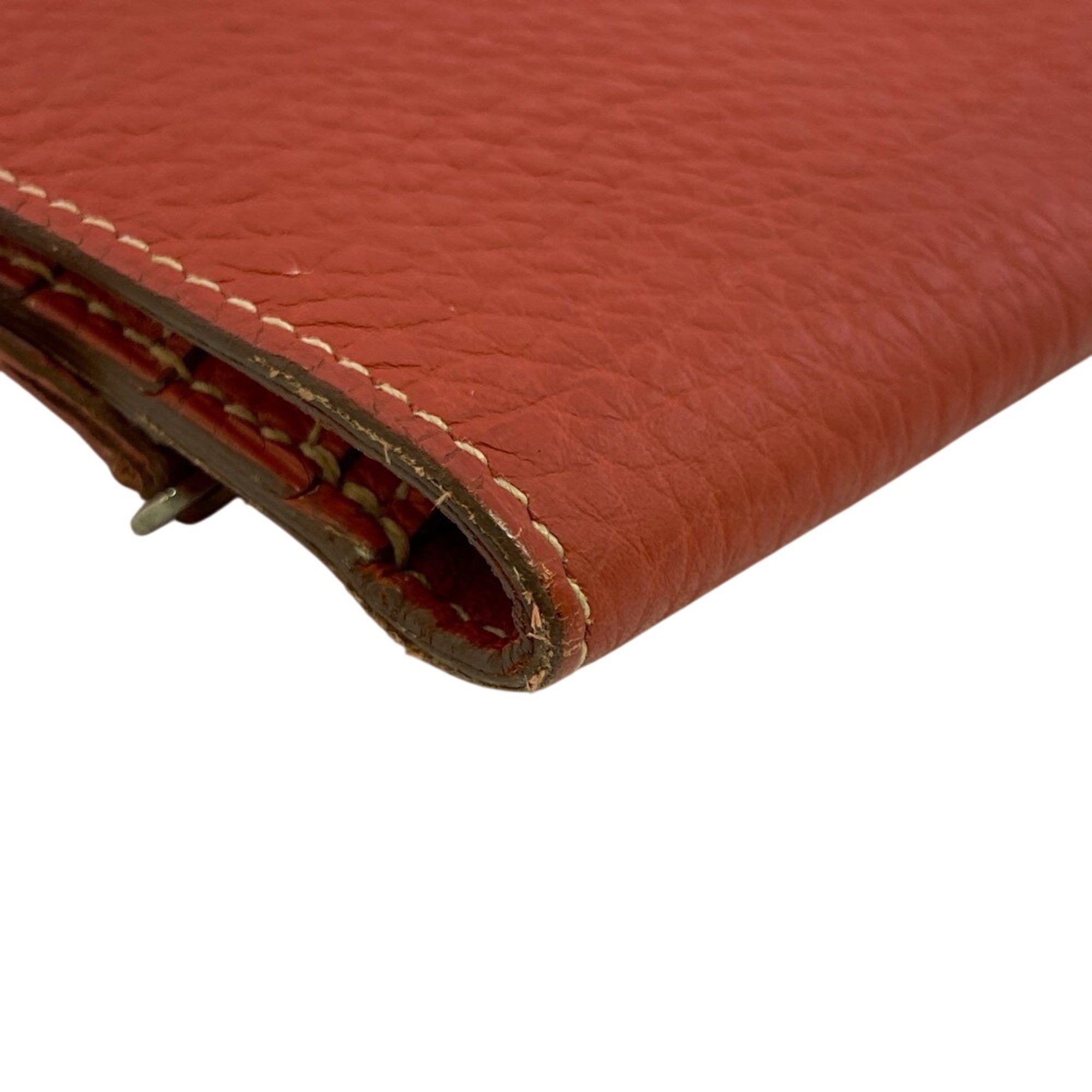 Hermes Red Color Togo Leather Long Wallet (Bi-Fold) (Pre-Owned)