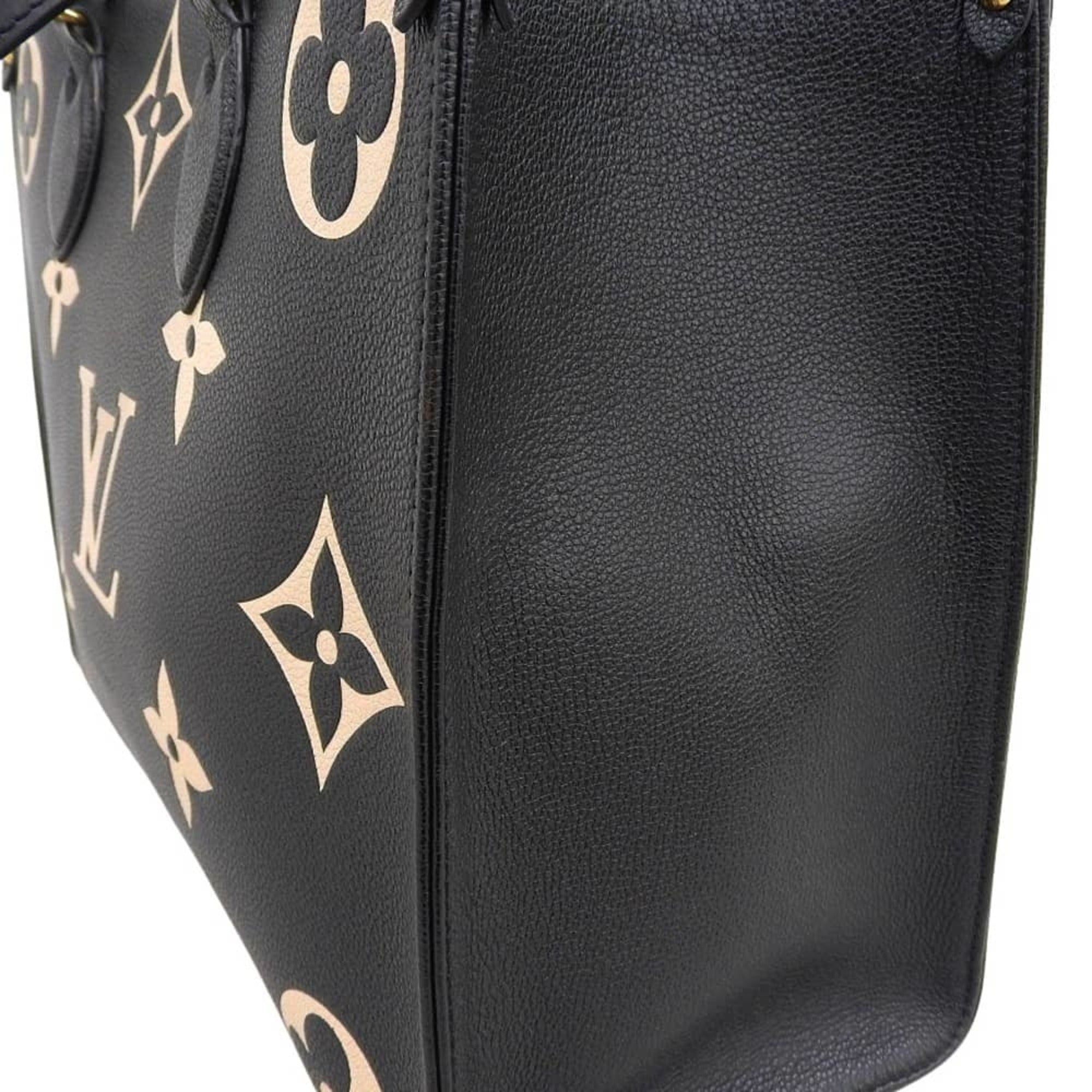 Louis Vuitton Beige Black Leather Tote Bag (Pre-Owned)