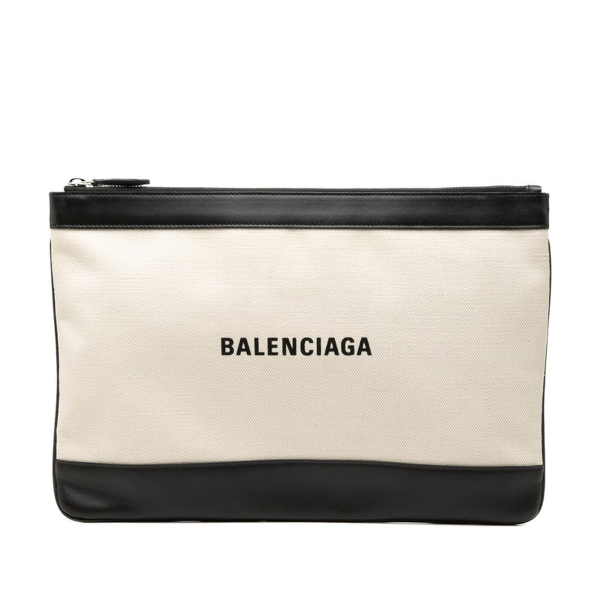 Balenciaga Beige Black Canvas Leather Clutch Bag (Pre-Owned)
