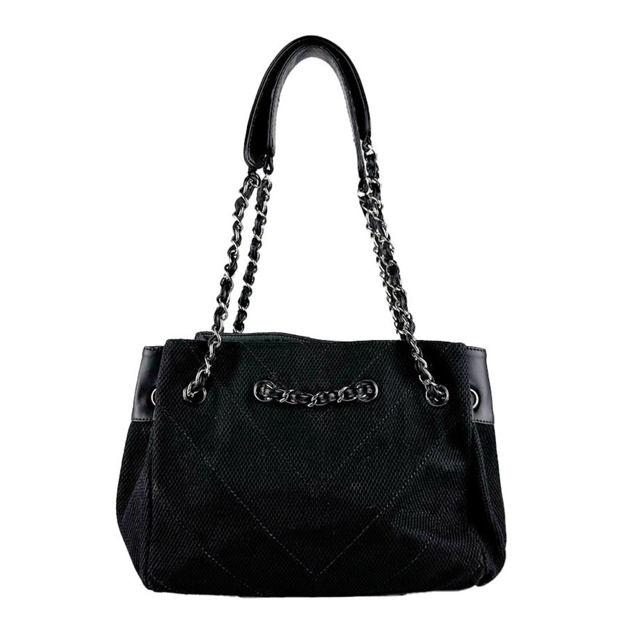 Chanel Black Canvas Leather Shoulder Bag (Pre-Owned)