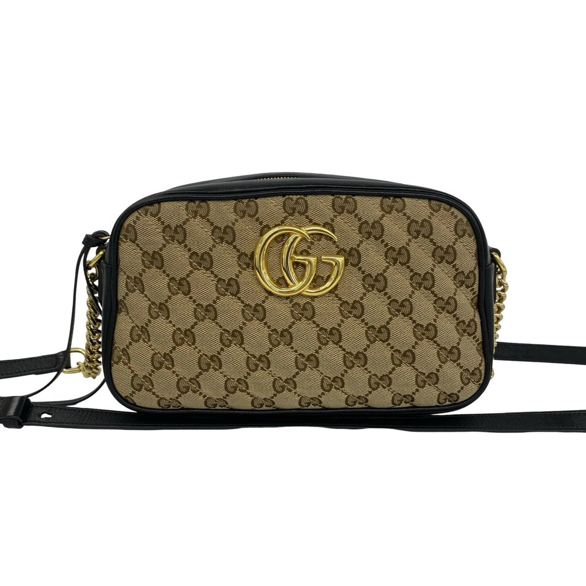 Gucci Black Brown Canvas Leather Pochette Shoulder Bag (Pre-Owned)