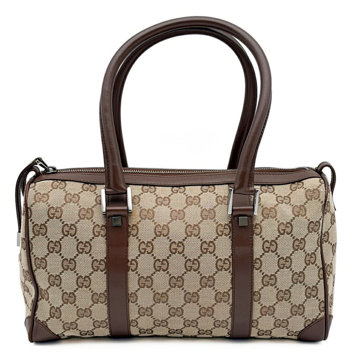Gucci Beige Brown Gg Canvas Leather Handbag (Pre-Owned)