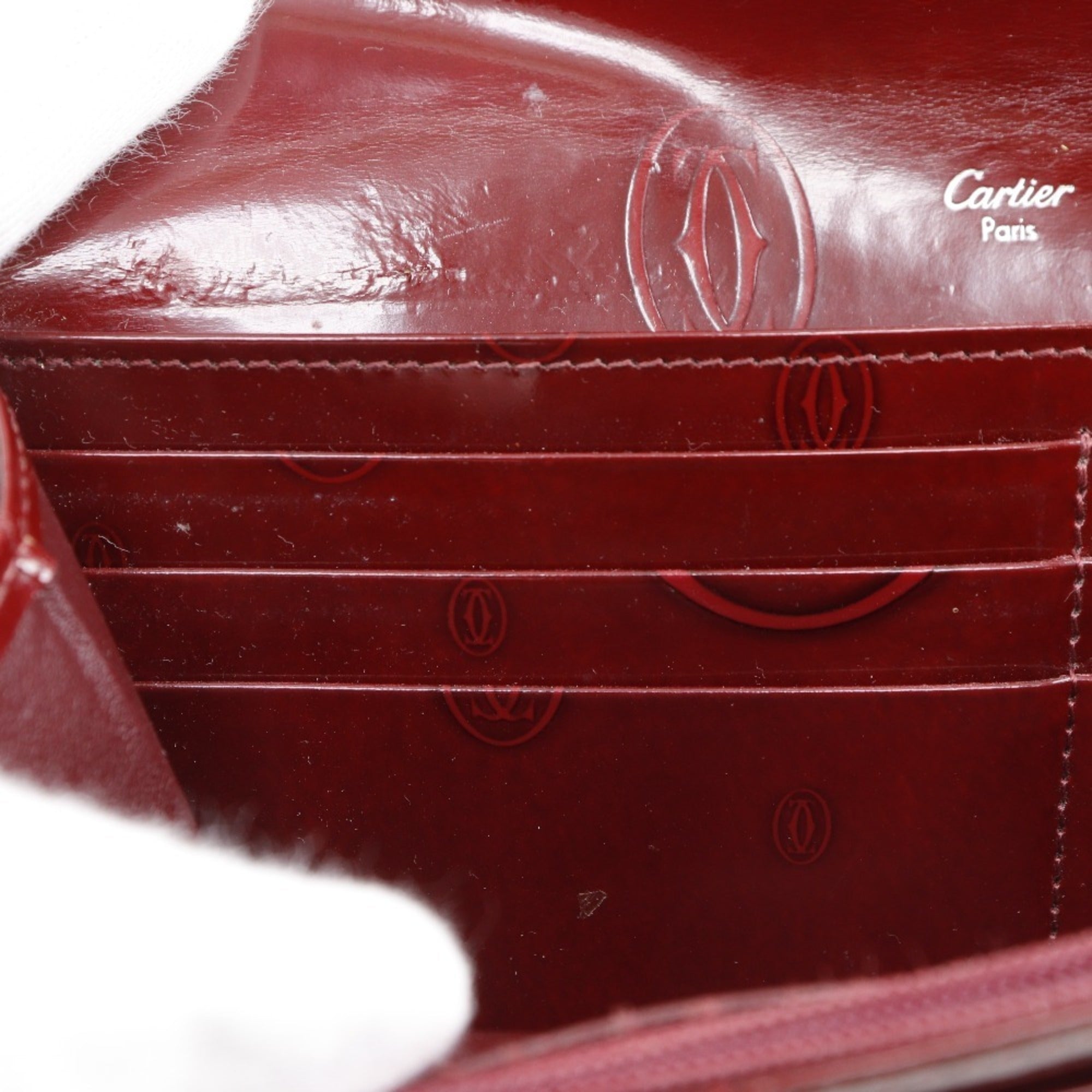 Cartier Bordeaux Patent Leather Long Wallet (Bi-Fold) (Pre-Owned)
