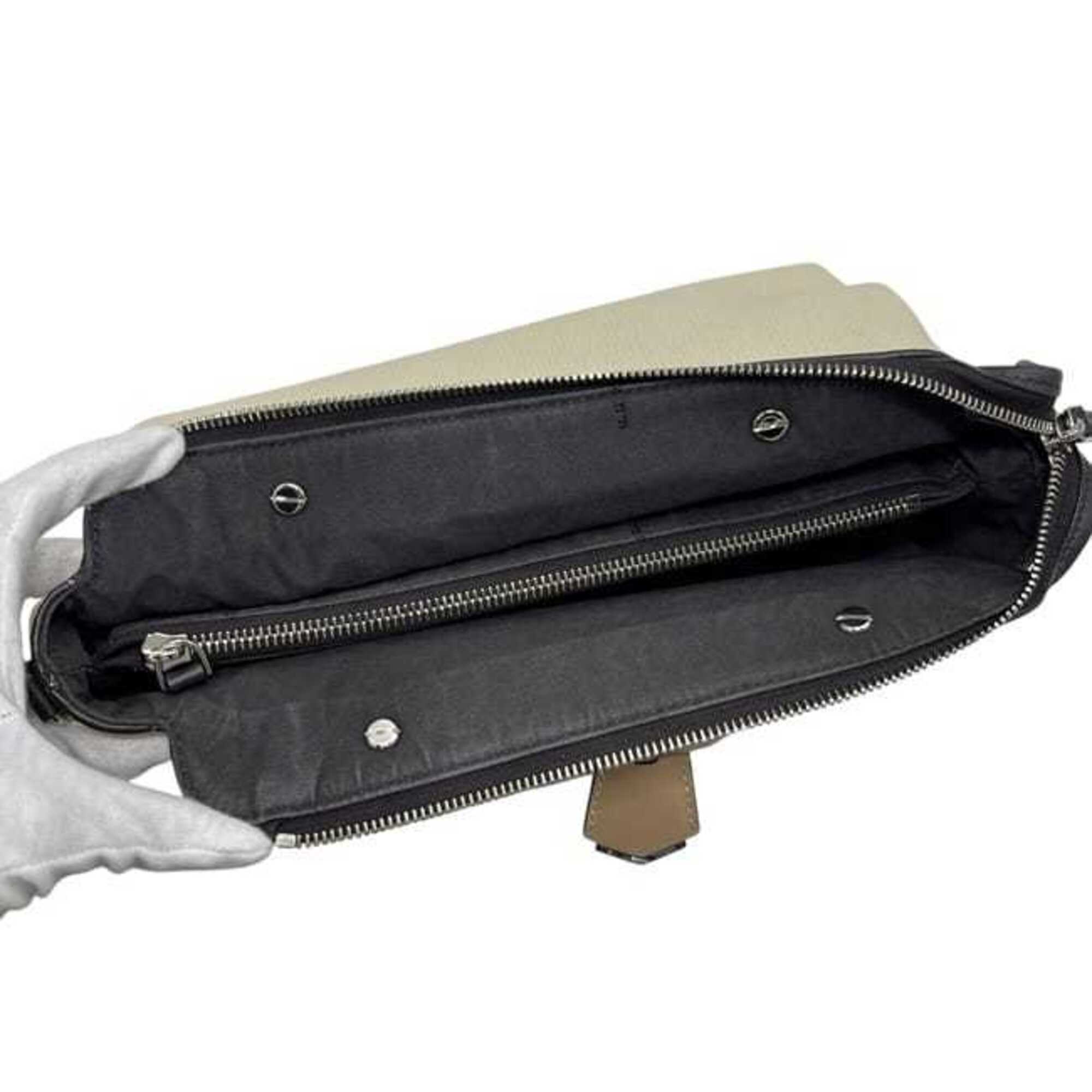 Fendi Beige Black Brown Leather Shoulder Bag (Pre-Owned)