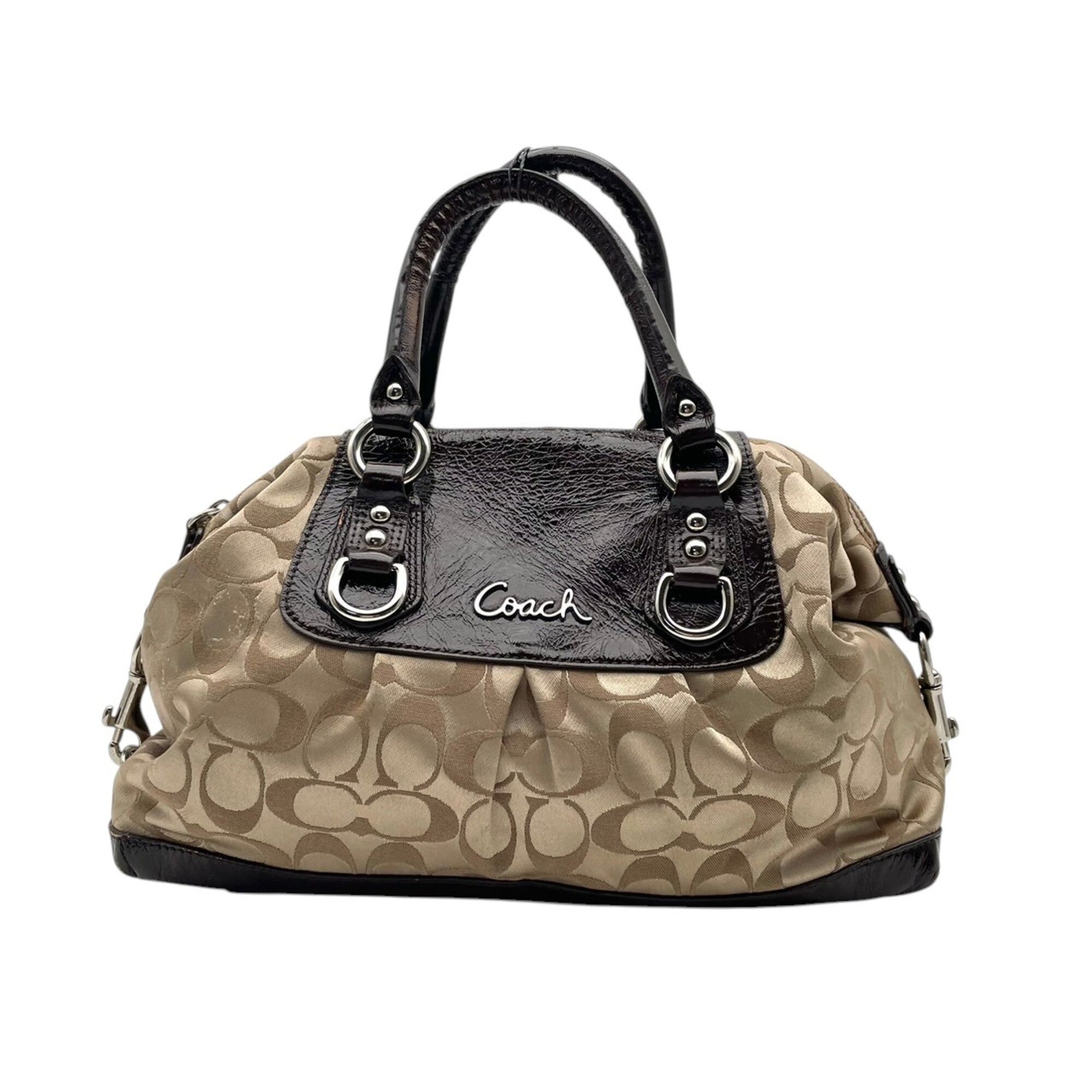Coach Beige Brown Canvas Leather Handbag Shoulder Bag (Pre-Owned)
