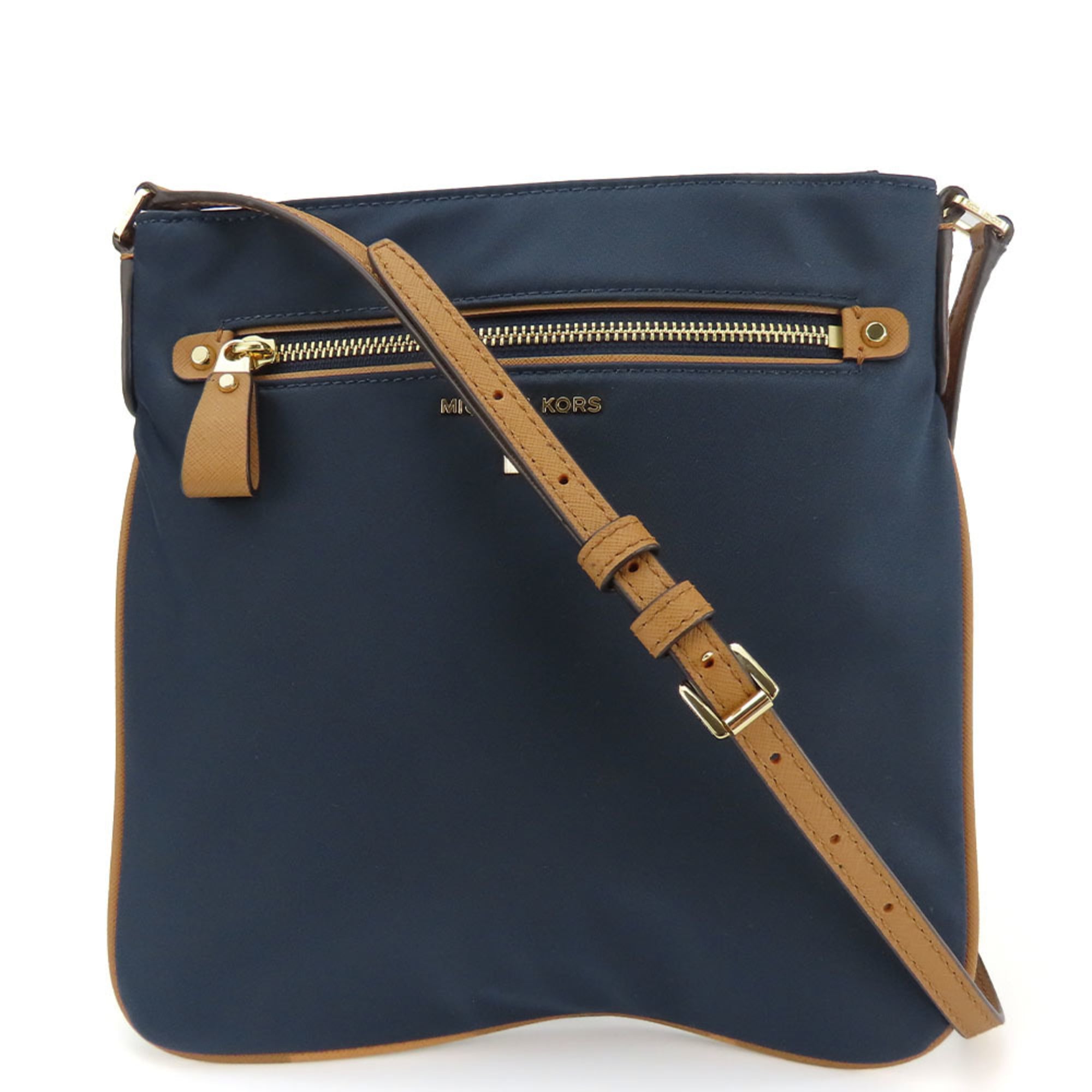 Michael Kors Brown Navy Nylon Leather Shoulder Bag (Pre-Owned)