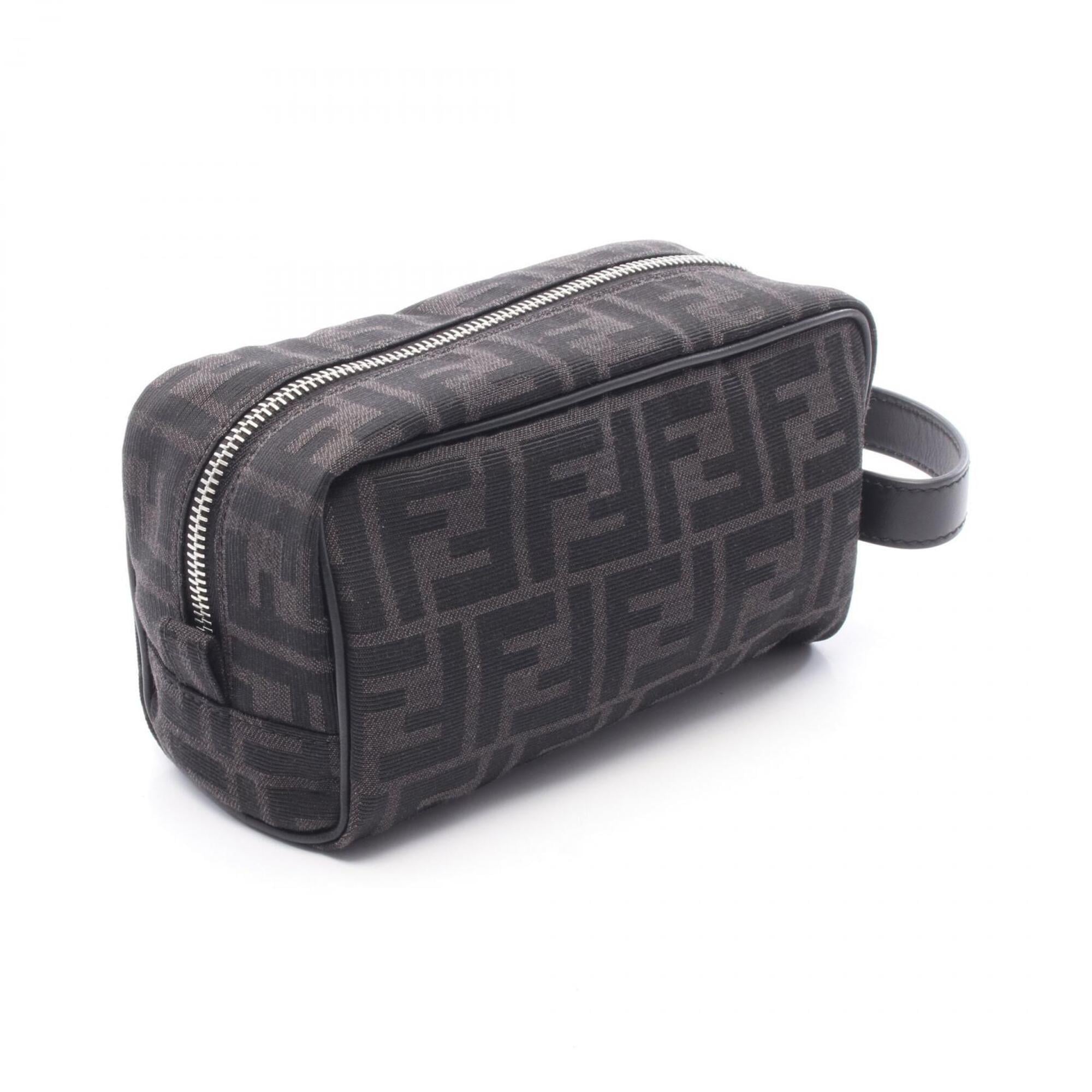 Fendi Black Gray Canvas Leather Handbag Pouch (Pre-Owned)