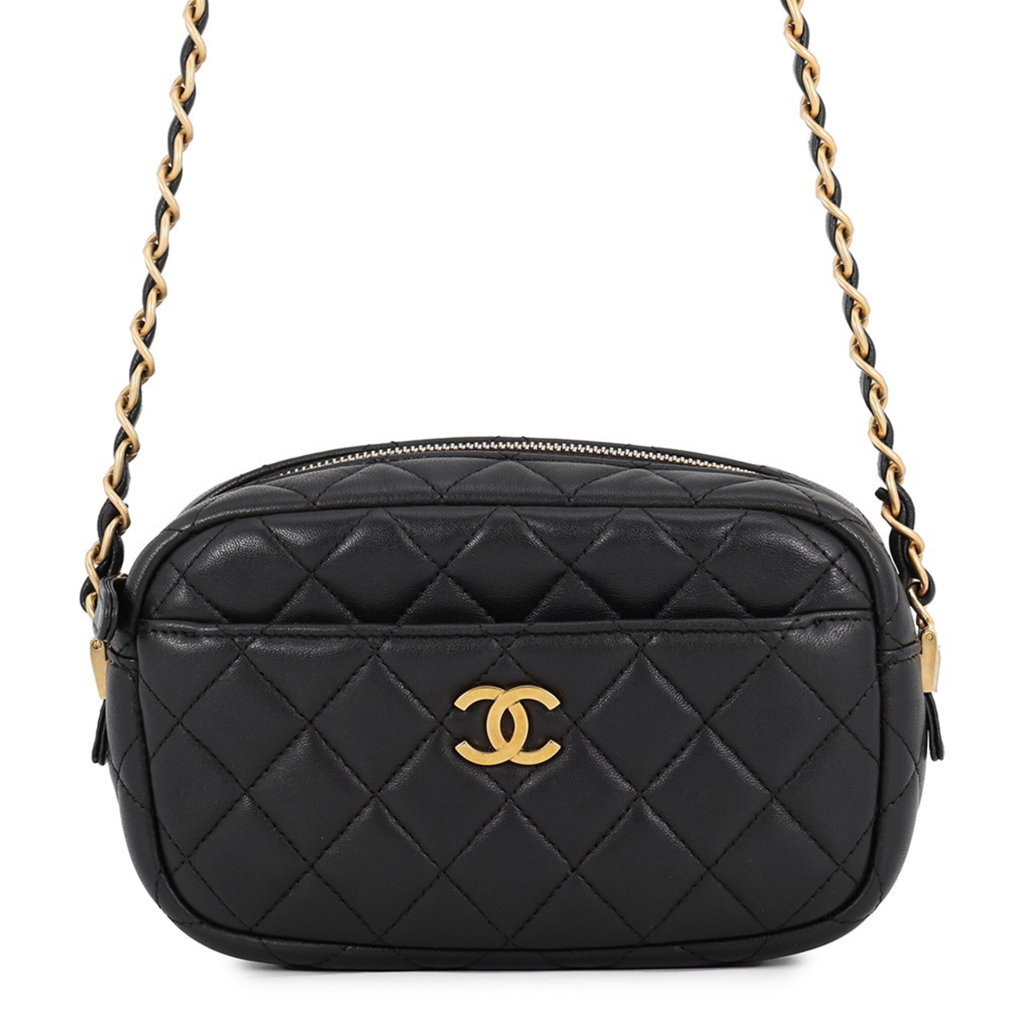 Chanel Black Leather Handbag Pochette Shoulder Bag (Pre-Owned)