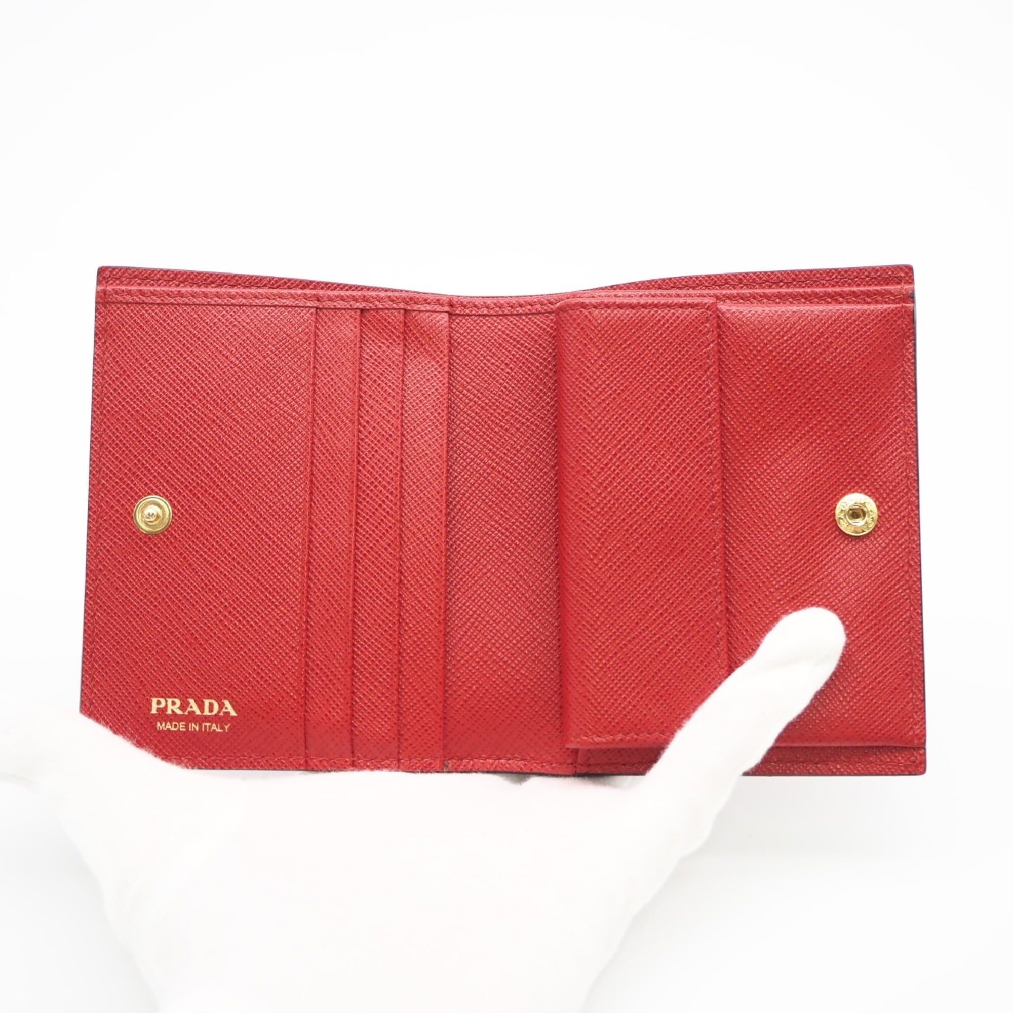 Prada Saffiano Black Red Color Saffiano Wallet (Bi-Fold) (Pre-Owned)