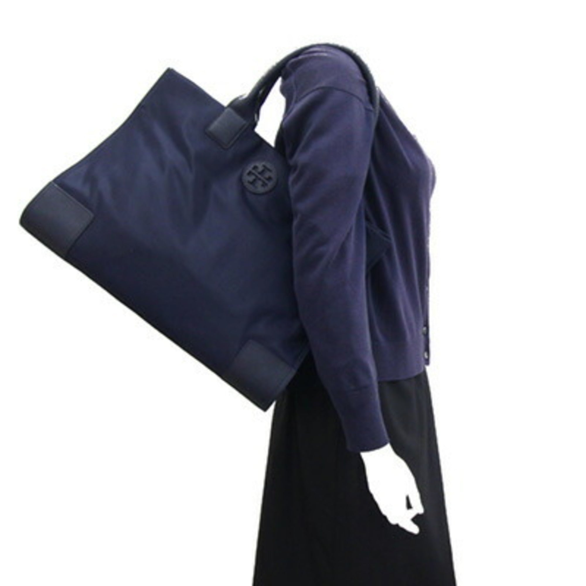Tory Burch Dark Navy Nylon Leather Tote Bag (Pre-Owned)