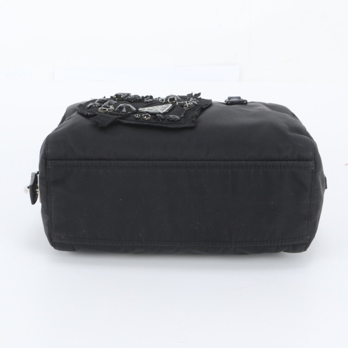 Prada Black Leather Nylon Handbag Tote Bag (Pre-Owned)
