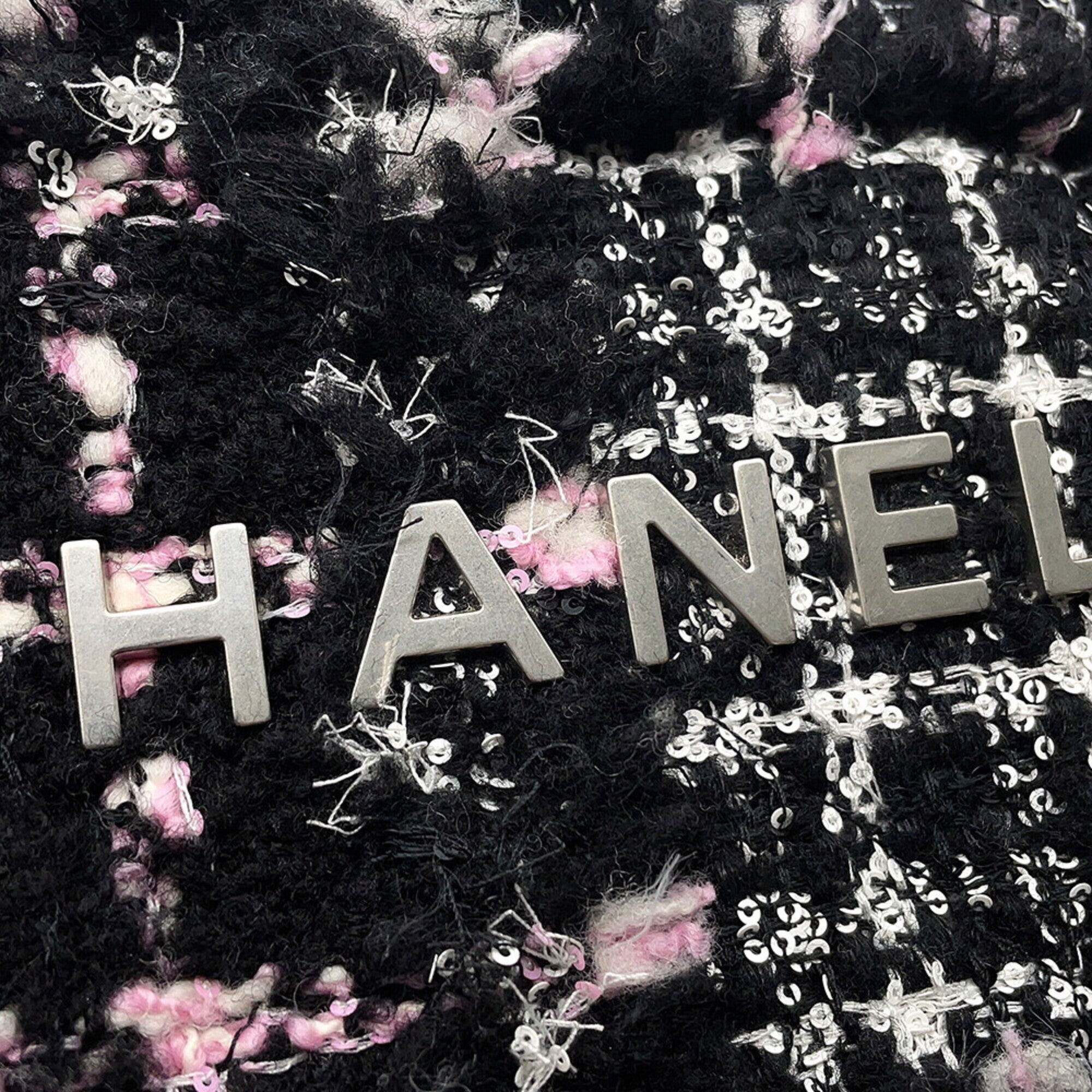 Chanel Black White Tweed Leather Handbag Shoulder Bag (Pre-Owned)