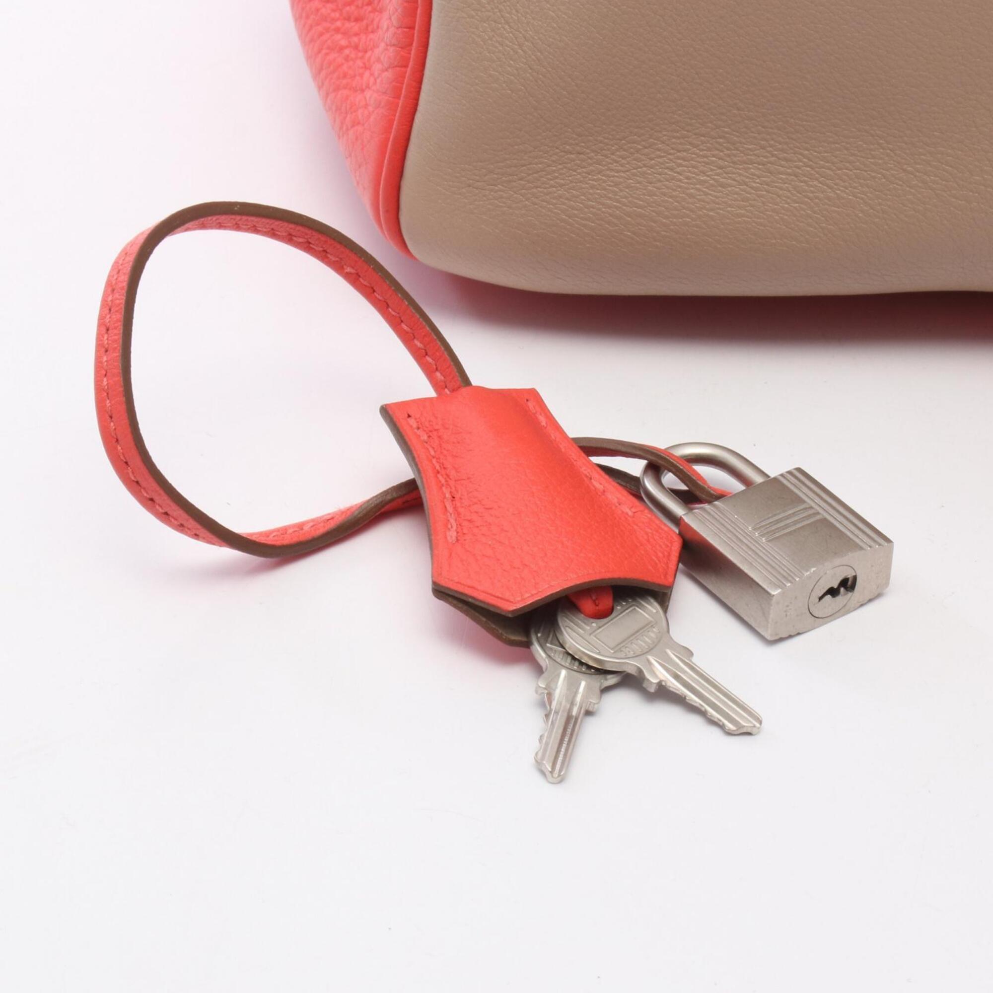 Hermes Beige Etoupe Gray Gris Tourterelle Red Color Rose Jaipur Taurillon Clemence Leather Handbag (Pre-Owned)