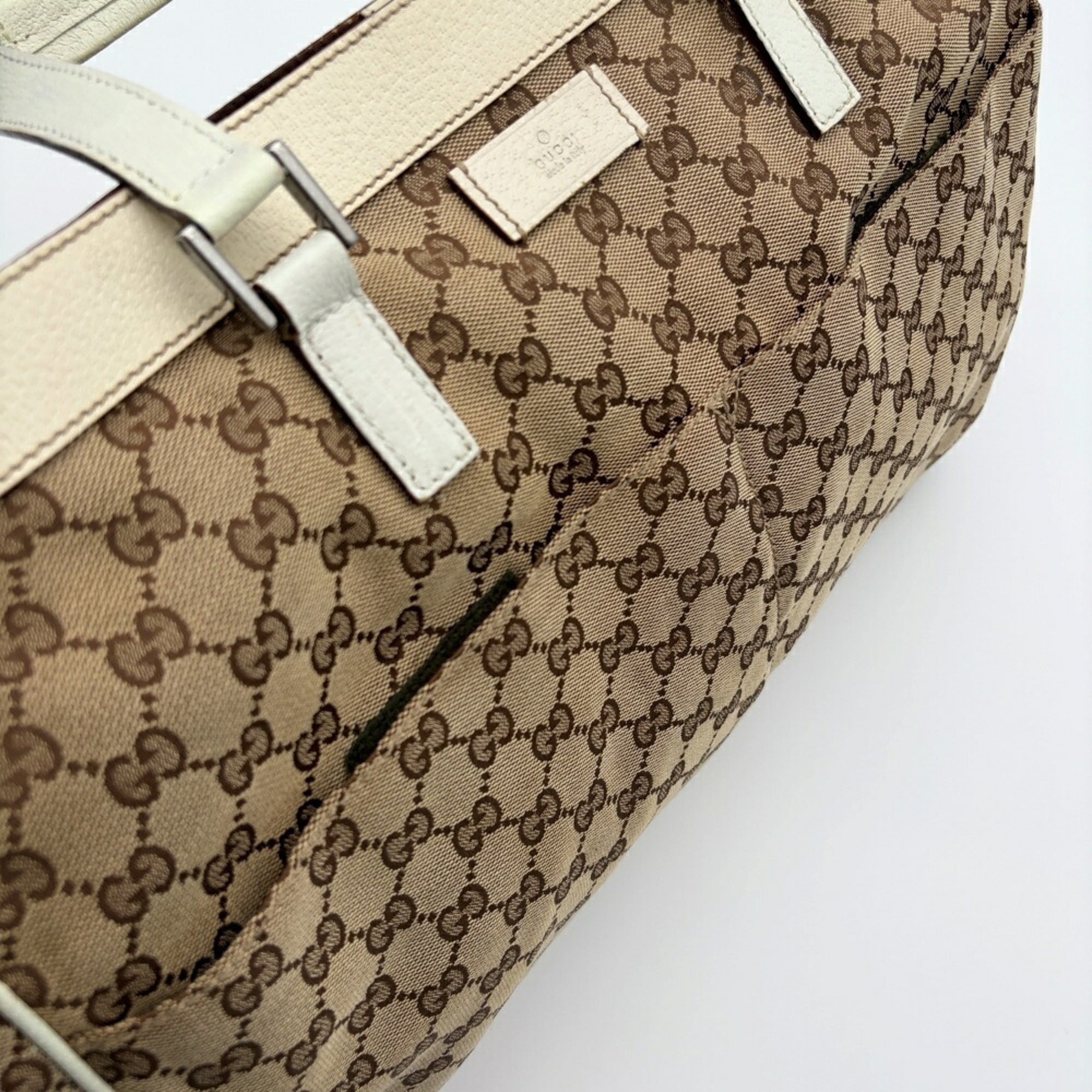 Gucci Beige Ivory Gg Canvas Leather Tote Bag (Pre-Owned)