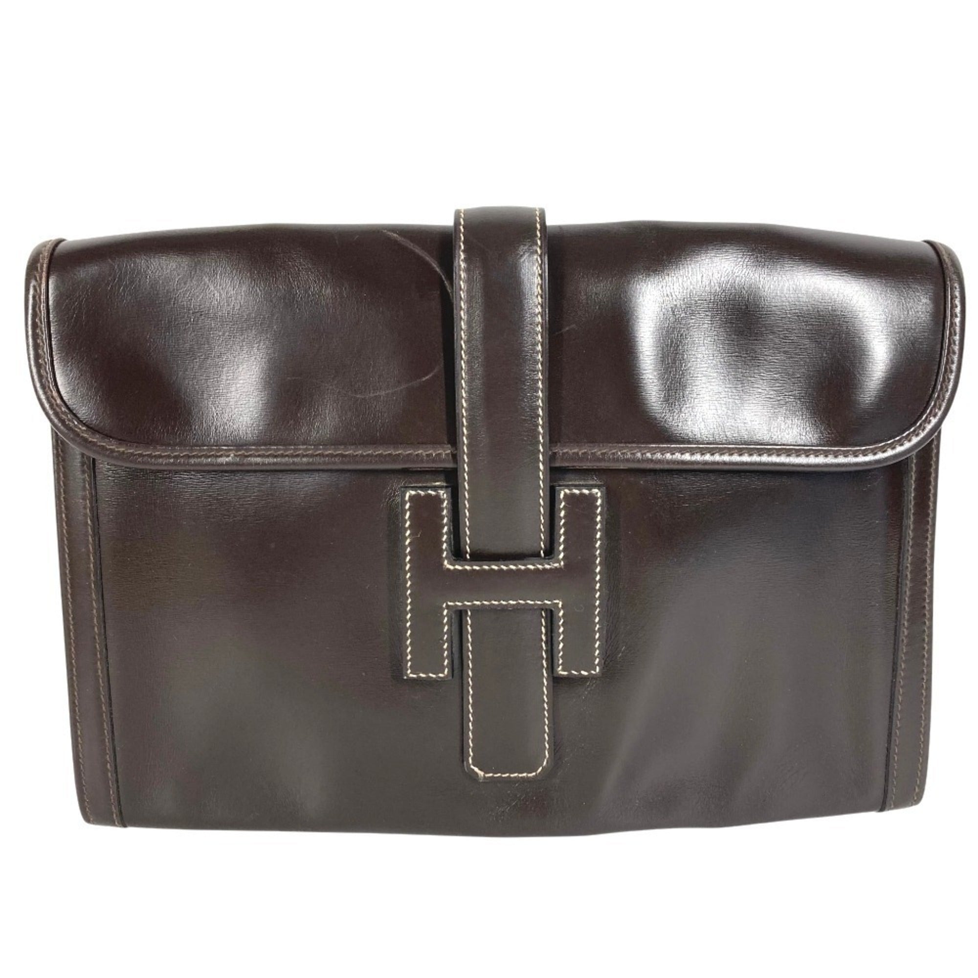 Hermes Dark Brown Leather Clutch Bag (Pre-Owned)