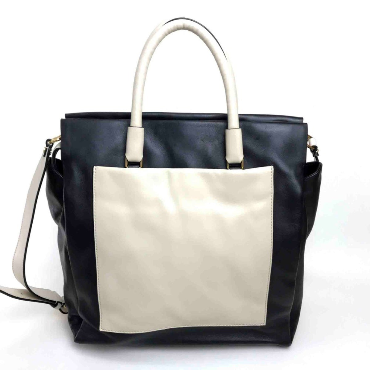 Marc By Marc Jacobs Black Light Beige Leather Handbag Shoulder Bag Tote Bag (Pre-Owned)