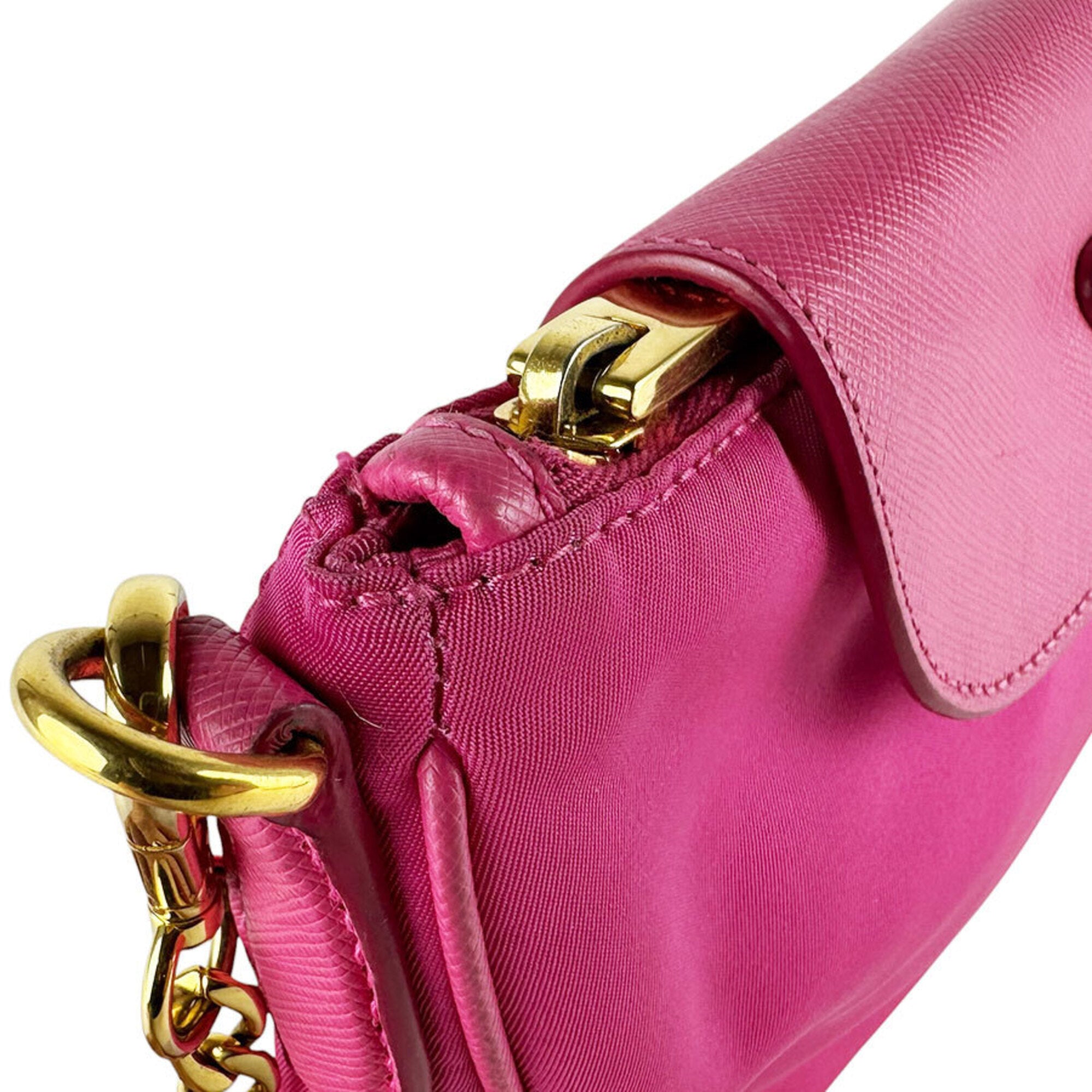 Prada Pink Nylon Leather Shoulder Bag (Pre-Owned)