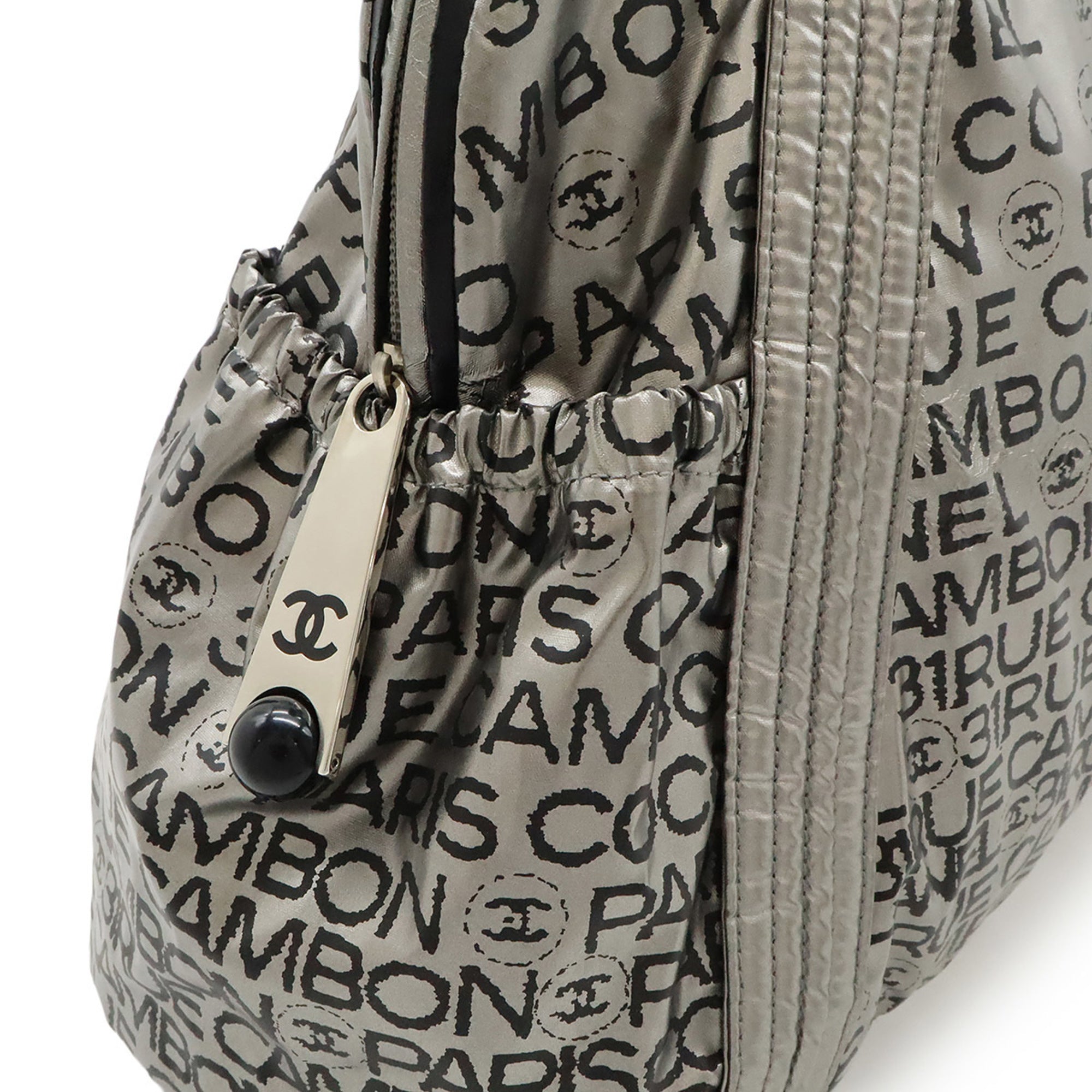 Chanel Silver Nylon Shoulder Bag Tote Bag (Pre-Owned)