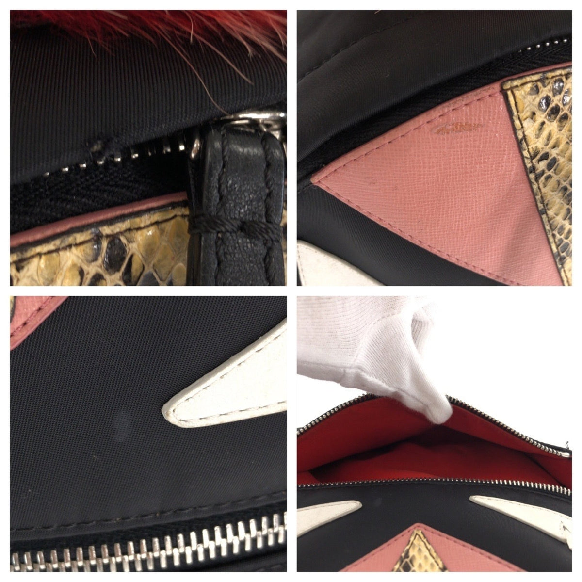 Fendi Black Pink Red Nylon Leather Backpack (Pre-Owned)