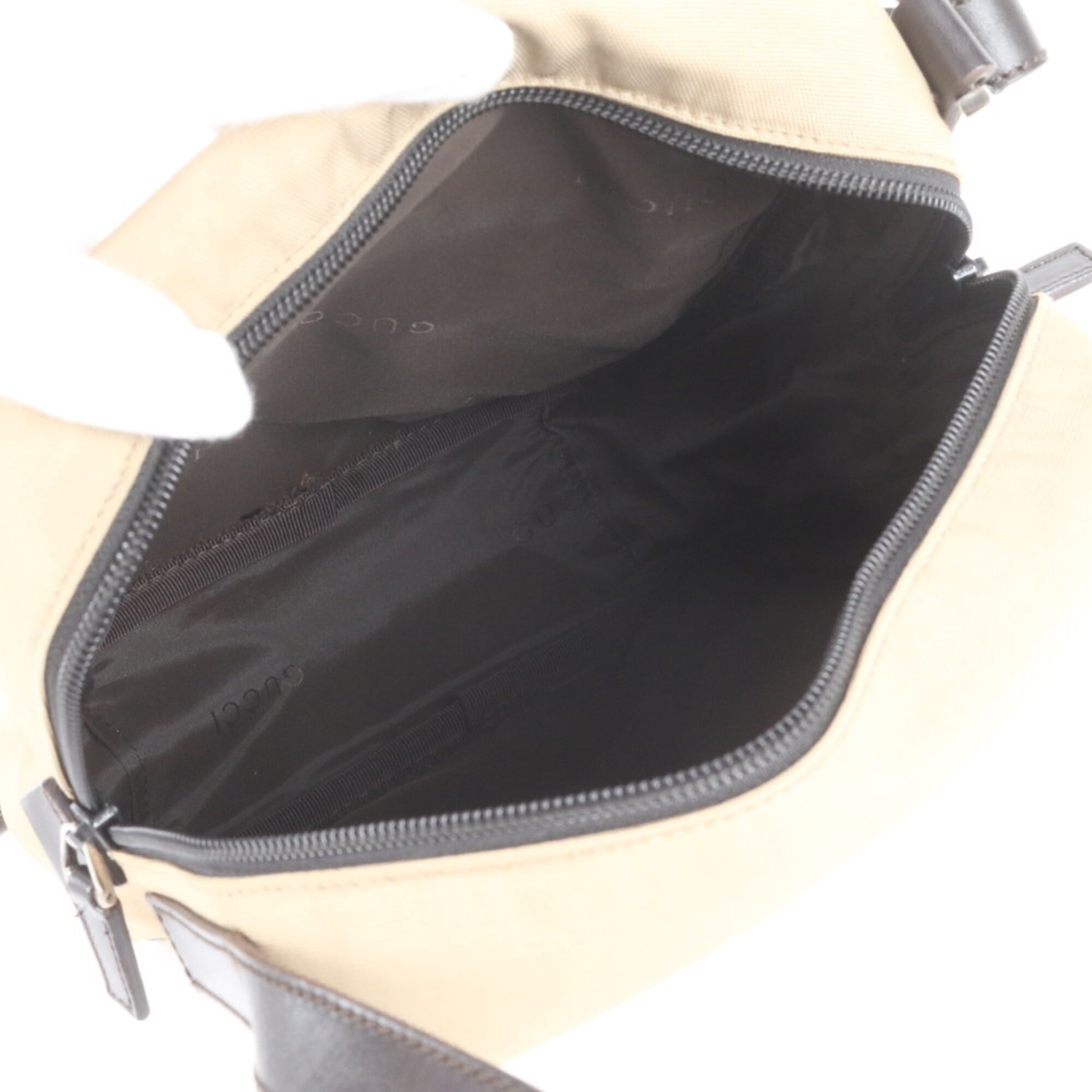 Gucci Beige Brown Leather Nylon Messenger Bag Shoulder Bag Tote Bag (Pre-Owned)