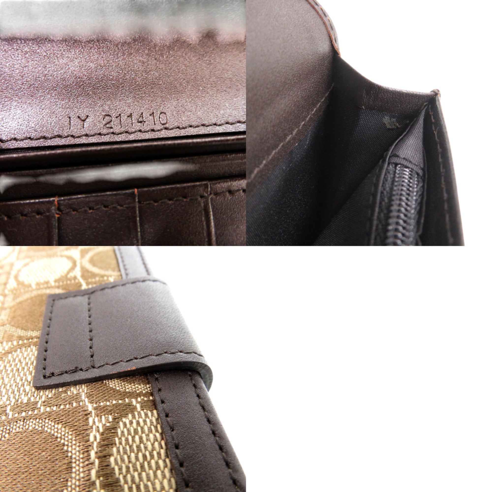 Salvatore Ferragamo Beige Brown Jacquard Leather Long Wallet (Tri-Fold) (Pre-Owned)