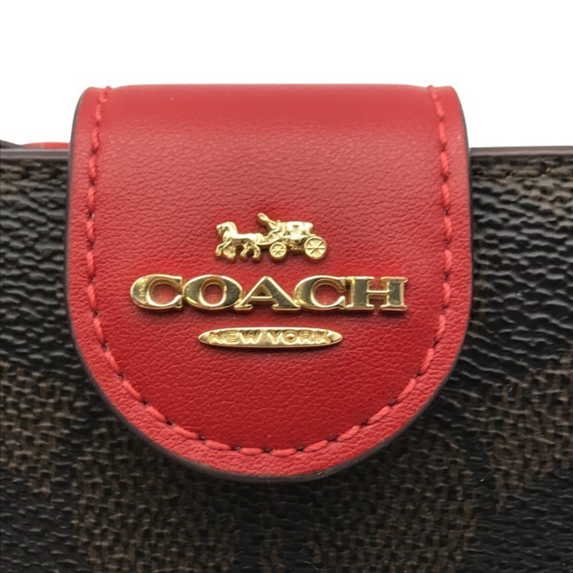 Coach Signature Brown Red Color Wallet (Bi-Fold) (Pre-Owned)