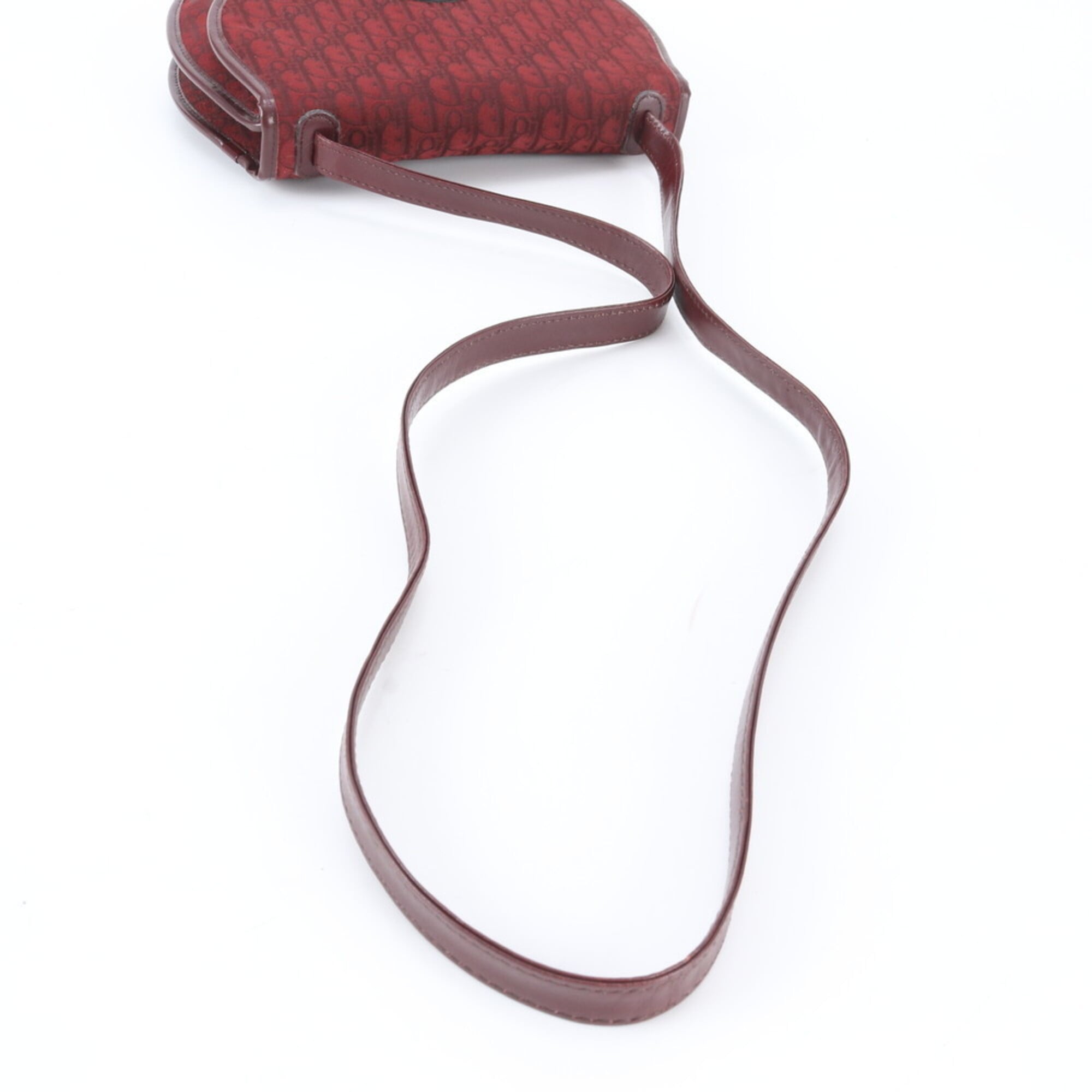 Christian Dior Red Color Wine Leather Canvas Shoulder Bag (Pre-Owned)