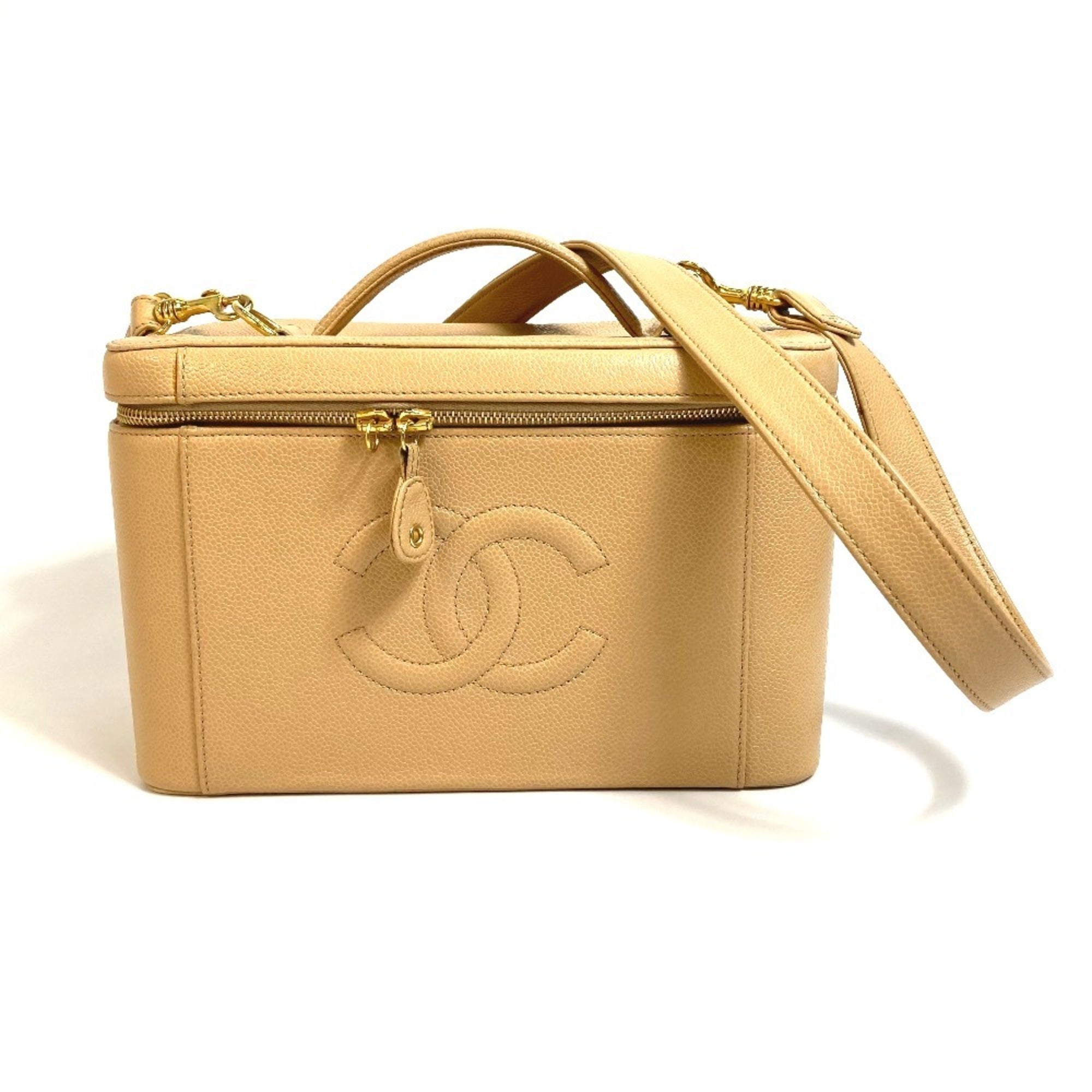 Chanel Beige Grained Calfskin Handbag Shoulder Bag Vanity Bag (Pre-Owned)