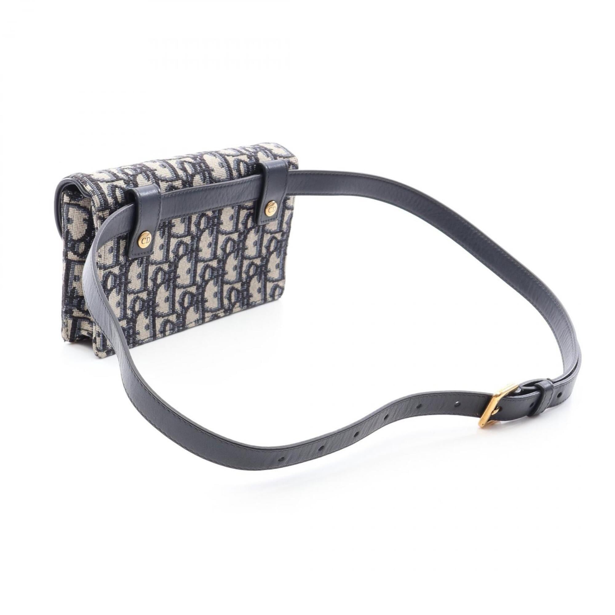 Christian Dior Beige Navy Canvas Leather Fanny Pack Handbag Saddle Bag (Pre-Owned)