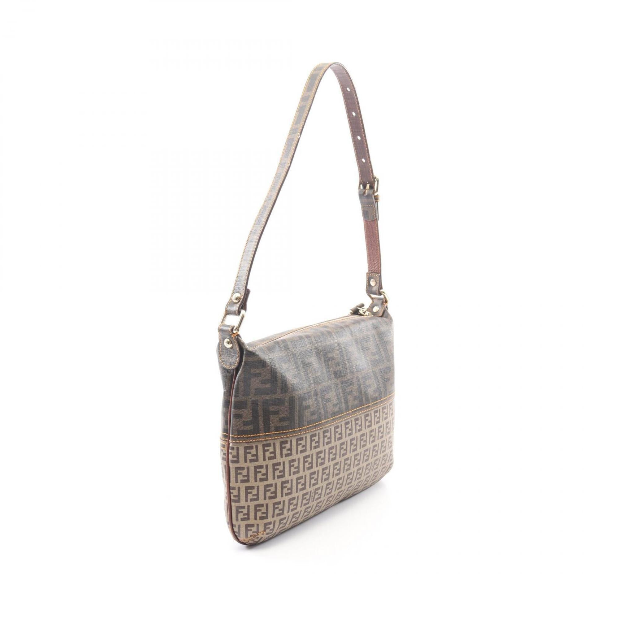 Fendi Beige Black Brown Canvas Leather Handbag Shoulder Bag (Pre-Owned)
