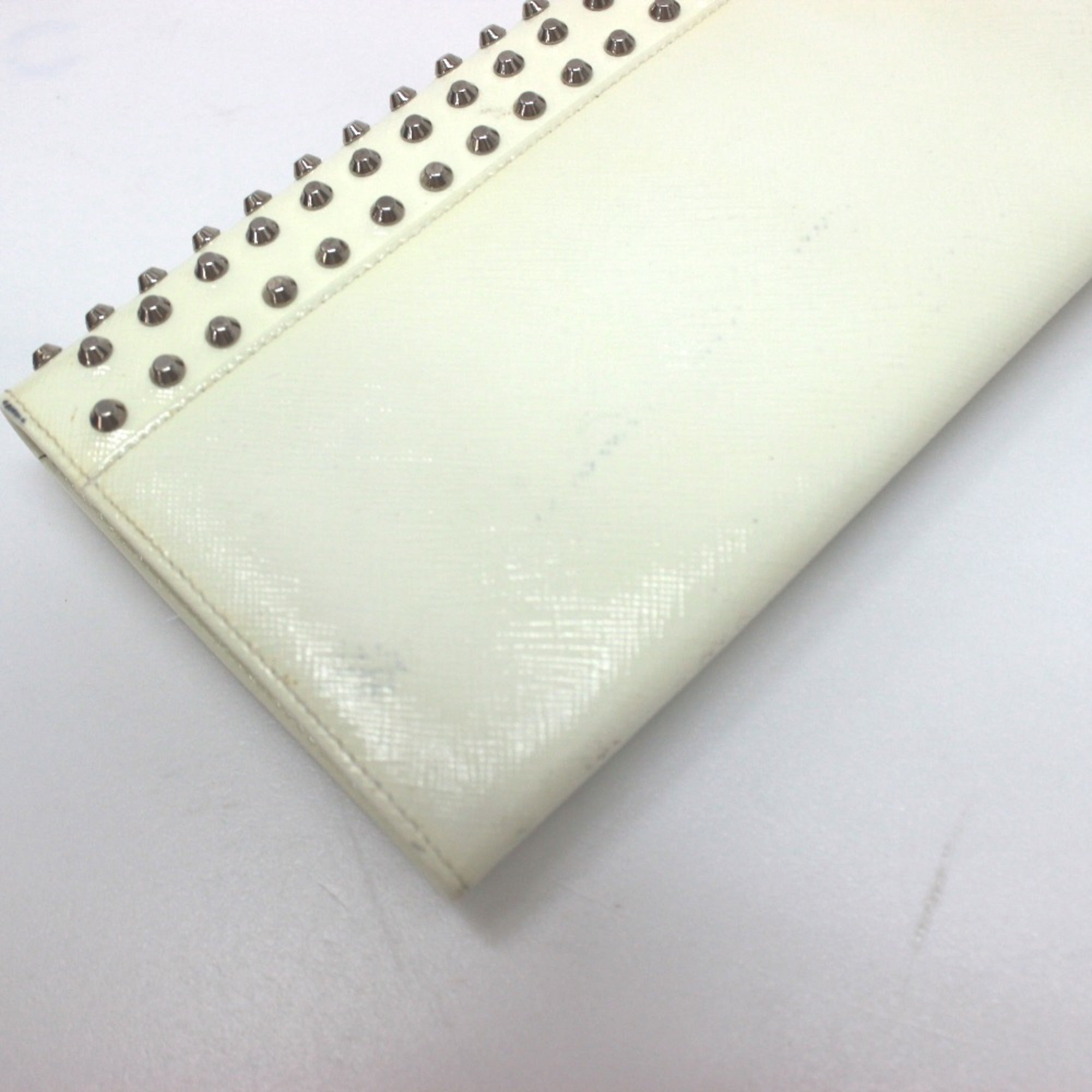 Prada White Leather Long Wallet (Bi-Fold) (Pre-Owned)