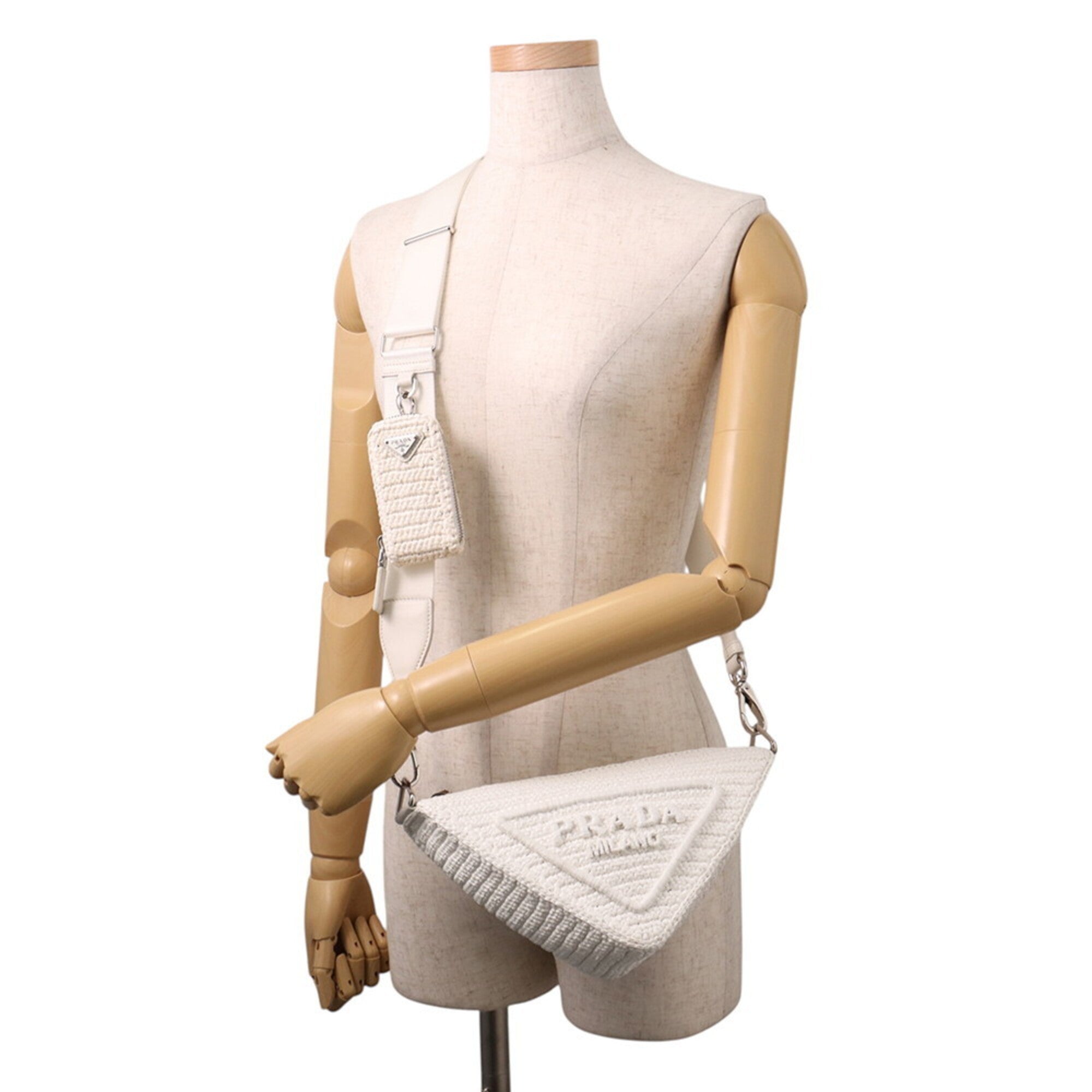 Prada White Raffia Handbag Shoulder Bag (Pre-Owned)