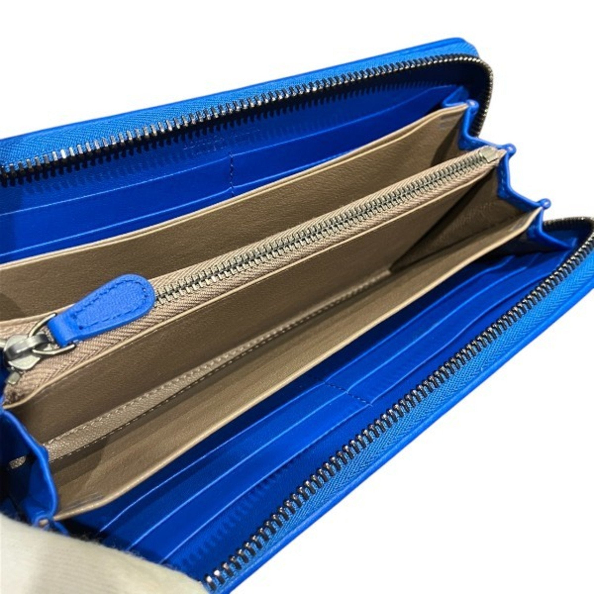 Bottega Veneta Blue Leather Long Wallet (Bi-Fold) (Pre-Owned)