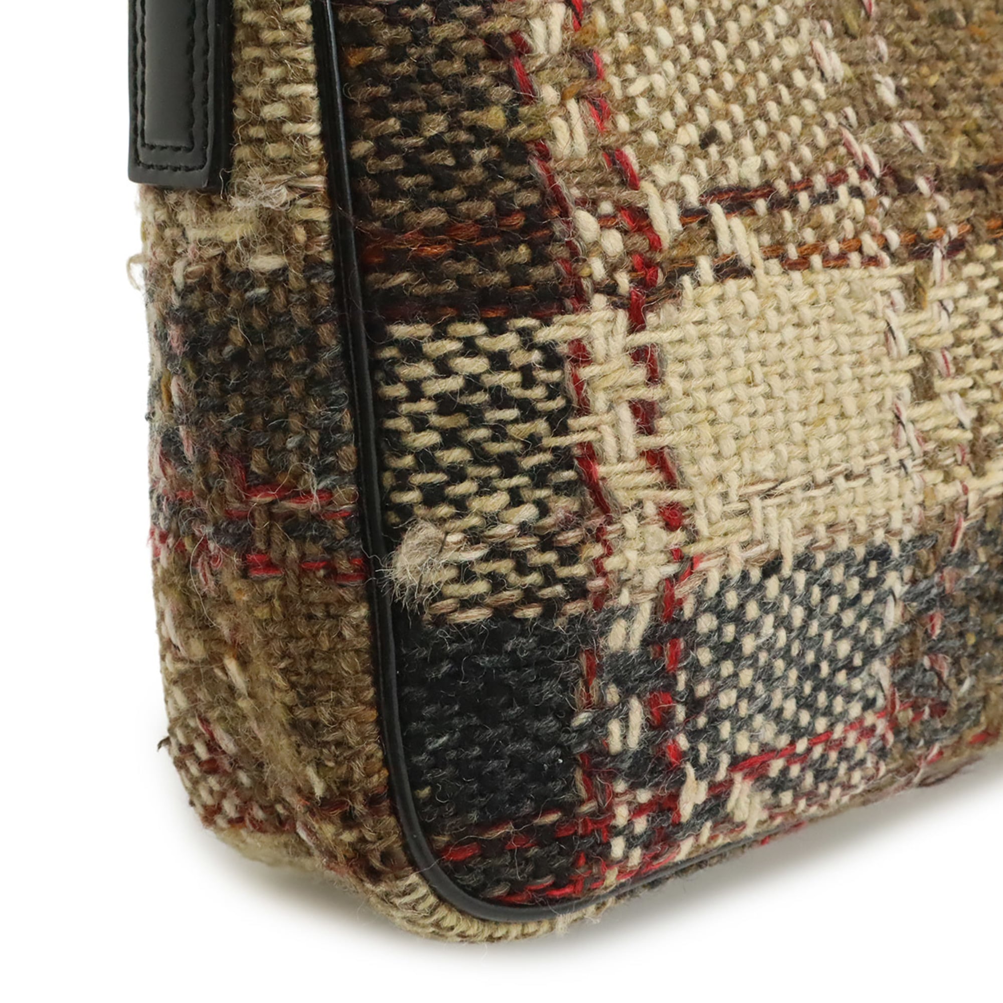 Burberry Beige Black Multi-Color Wool Leather Suede Shoulder Bag (Pre-Owned)